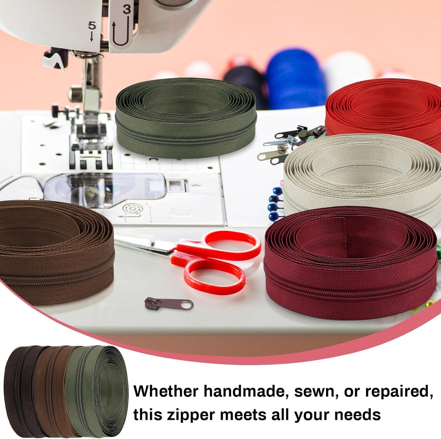 DOITEM 31 Yards 10 PCS Sewing Zippers #3 Nylon Coil Zippers Assorted Zipper for Sewing with 40 Zipper Sliders for DIY Tailor Sewing Crafts Supplies, 10 Colors