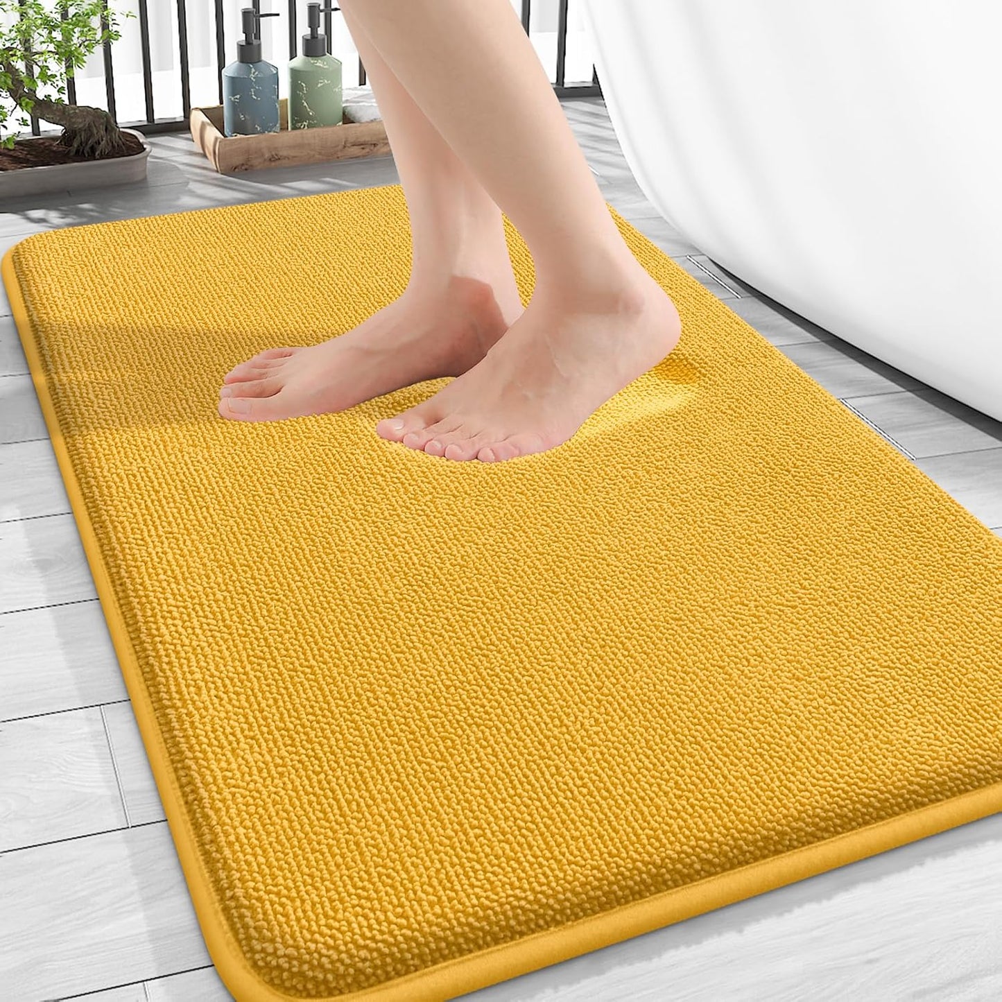 OLANLY Thick Memory Foam Bath Mat Rug 30x20, Extra Soft Absorbent Bathroom Rug, Quick Dry Bath Mats, Non-Slip, Machine Washable Carpet for Floor, Tub and Shower, Home Decor Accessories, Golden Yellow