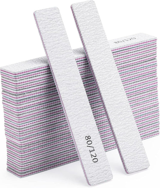 25 Pcs Nail Files for Acrylic Nails 80/120 Grit Double Sides Emery Boards Fingernail Files, Professional Manicure Tools for Home Salon