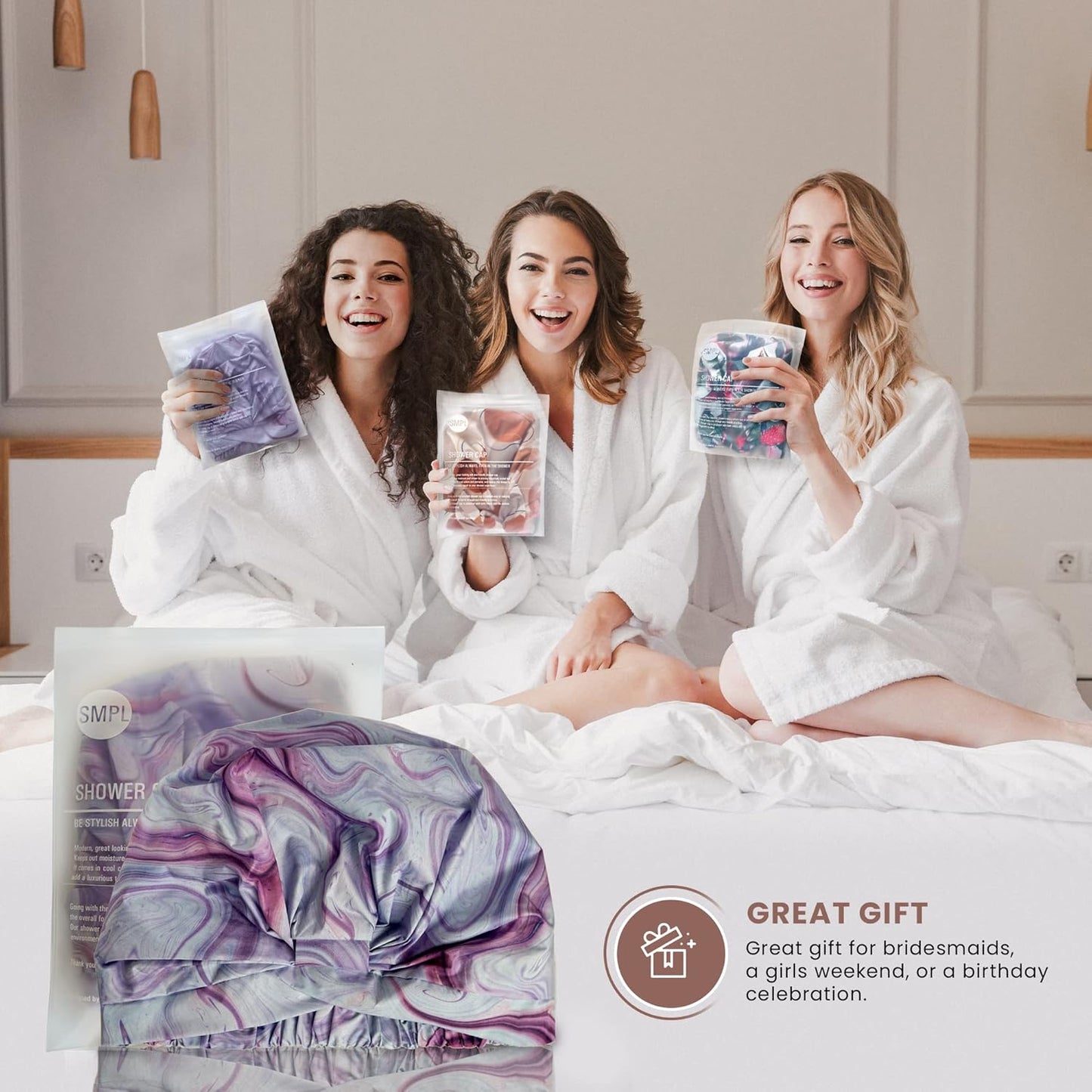 Reusable Shower Cap for Women Reusable Waterproof – Leakproof, Nonslip Hair Cap for Shower Flexiband – Soft, Breathable, Durable Mother’s Day Shower Caps by SMPL OBJECTS