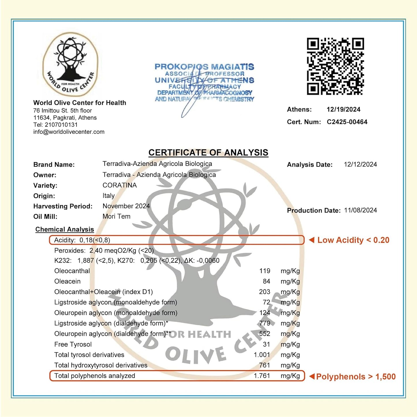 WellEatable Ultra High +1,500 mg/kg Polyphenol Rich Olive Oil, 2025 NYIOOC Gold, Early Harvest, Organic Extra Virgin Olive Oil from Italy, Lab Tested, Cold Extracted for Phenolic Shot, 16.9 fl oz