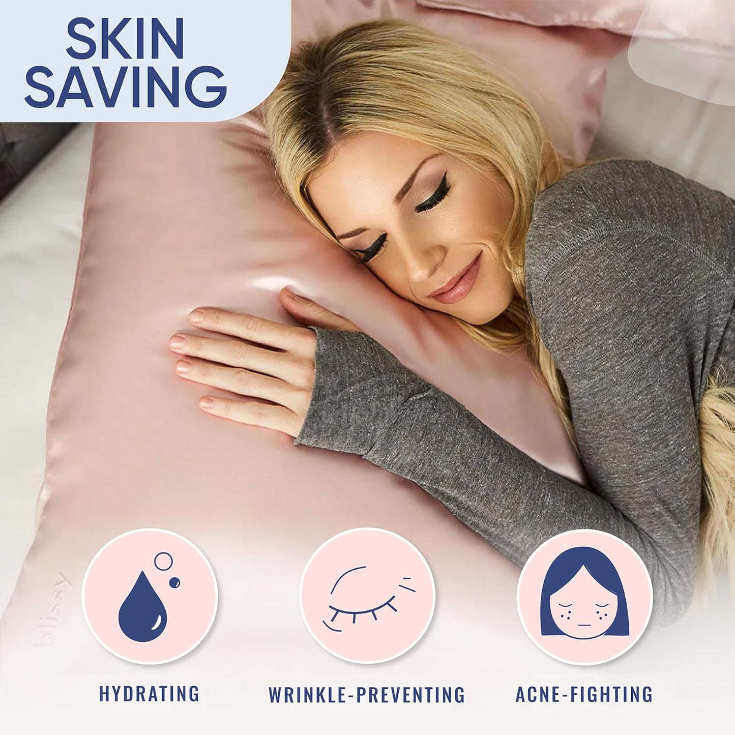 Blissy Silk Pillowcase - 100% Pure Mulberry Silk - 22 Momme 6A High-Grade Fibers - Silk Pillow Cover for Hair & Skin - Regular, Queen & King (Pink, Standard)