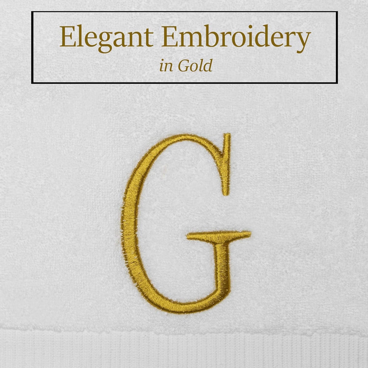 Monogrammed Hand Towels for Bathroom - Luxury Hotel Quality Personalized Initial Decorative Embroidered Bath Towel for Powder Room, Spa - GOTS Organic Certified - Set of 2 Gold Letter G