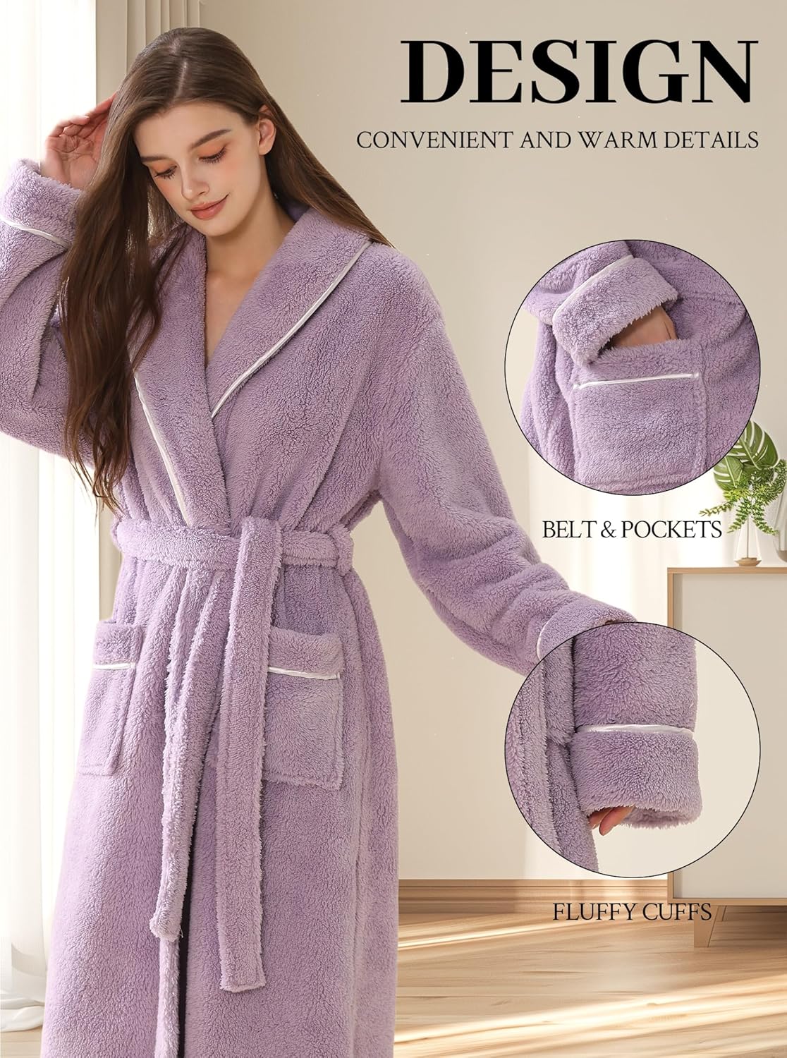 Hellomamma Long Bath Robe for Womens Plush Soft Fleece Bathrobes Nightgown Ladies Pajamas Sleepwear Housecoat