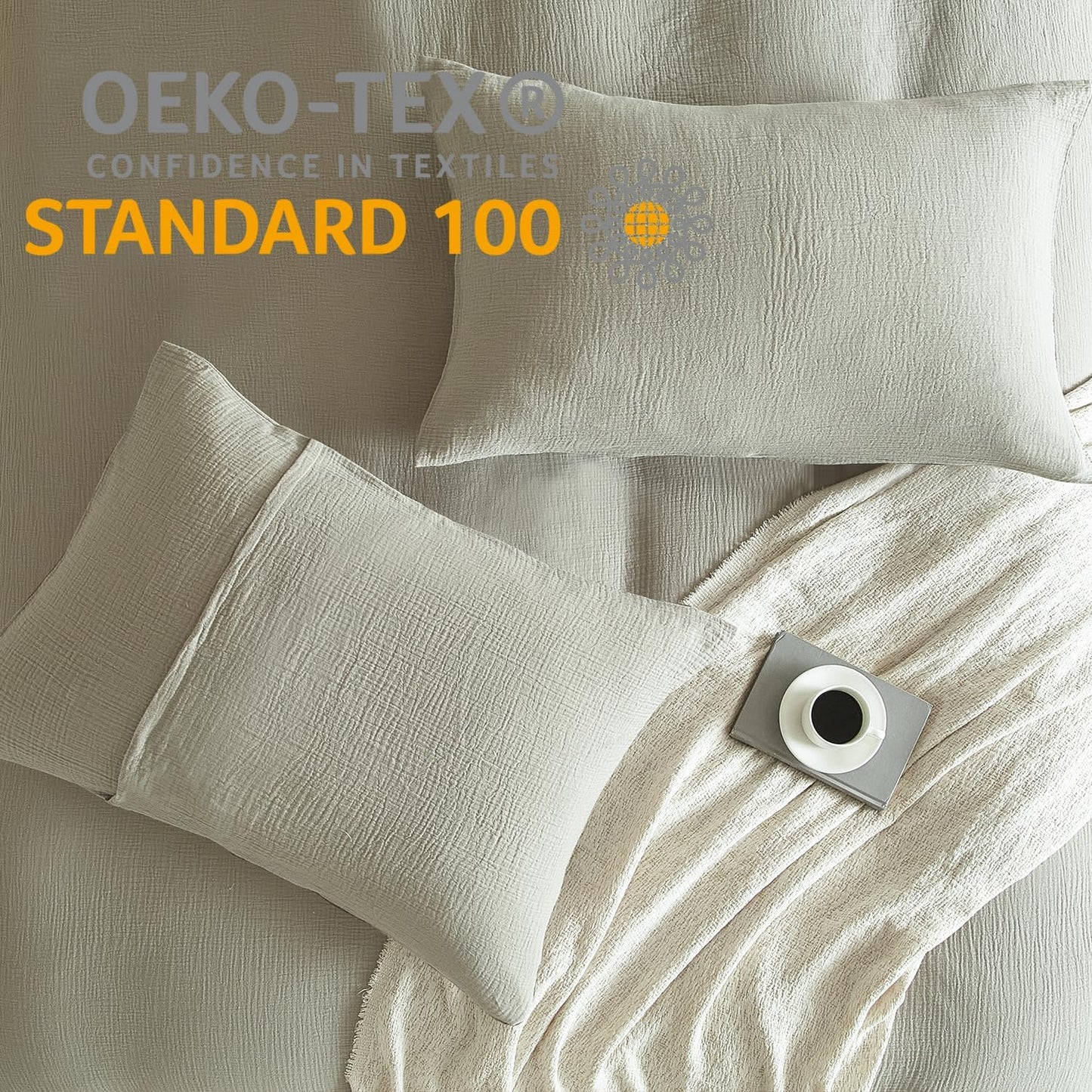 SE SOFTEXLY Muslin Pillowcases King Size 100% Cotton, 2 Pack Linen Like Pillow Shams with Envelope Closure, Ultral Soft and Breathable Pillow Case Covers, Smoky-Green, 20" X 36", No Filling