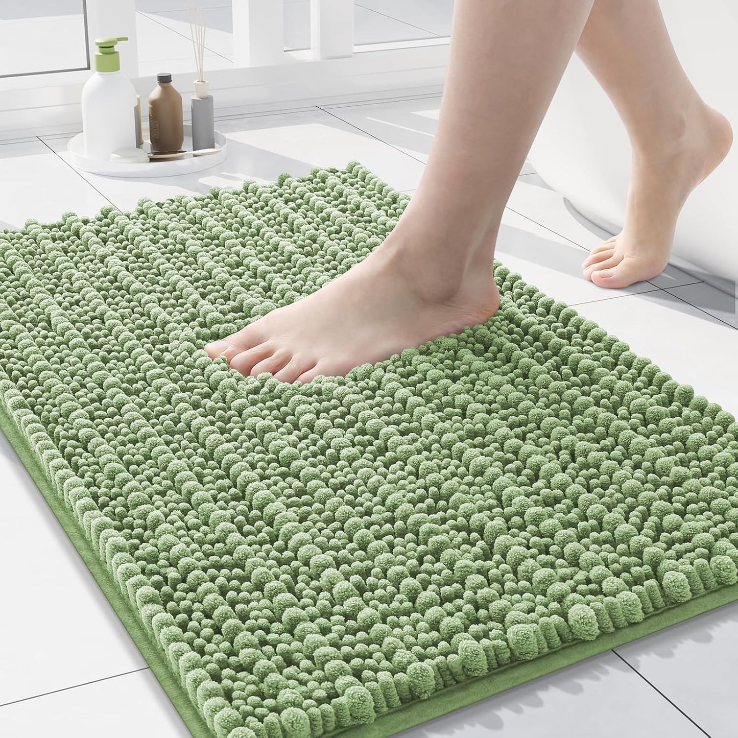 Arotive Luxury Chenille Bathroom Rug Mat, Extra Soft Thick Absorbent Shaggy Bath Rugs, Non-Slip Machine Wash Dry, Plush Bath Mats for Bathroom, Shower and Tub, 24x16, Sage Green