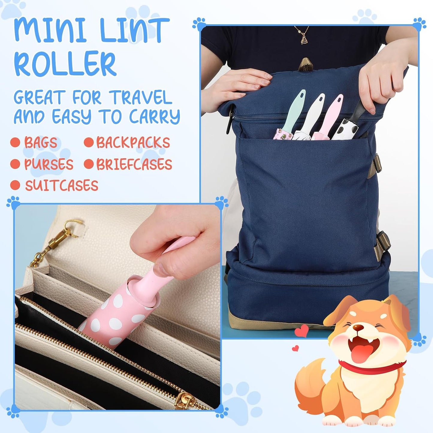 Hushee 60 Pcs Bulk Mini Lint Roller for Pet Hair and Clothes Lint Roller Travel Size Removers Sticky Removing Tool for Travel, Gift Bags, Furniture, Car Seat