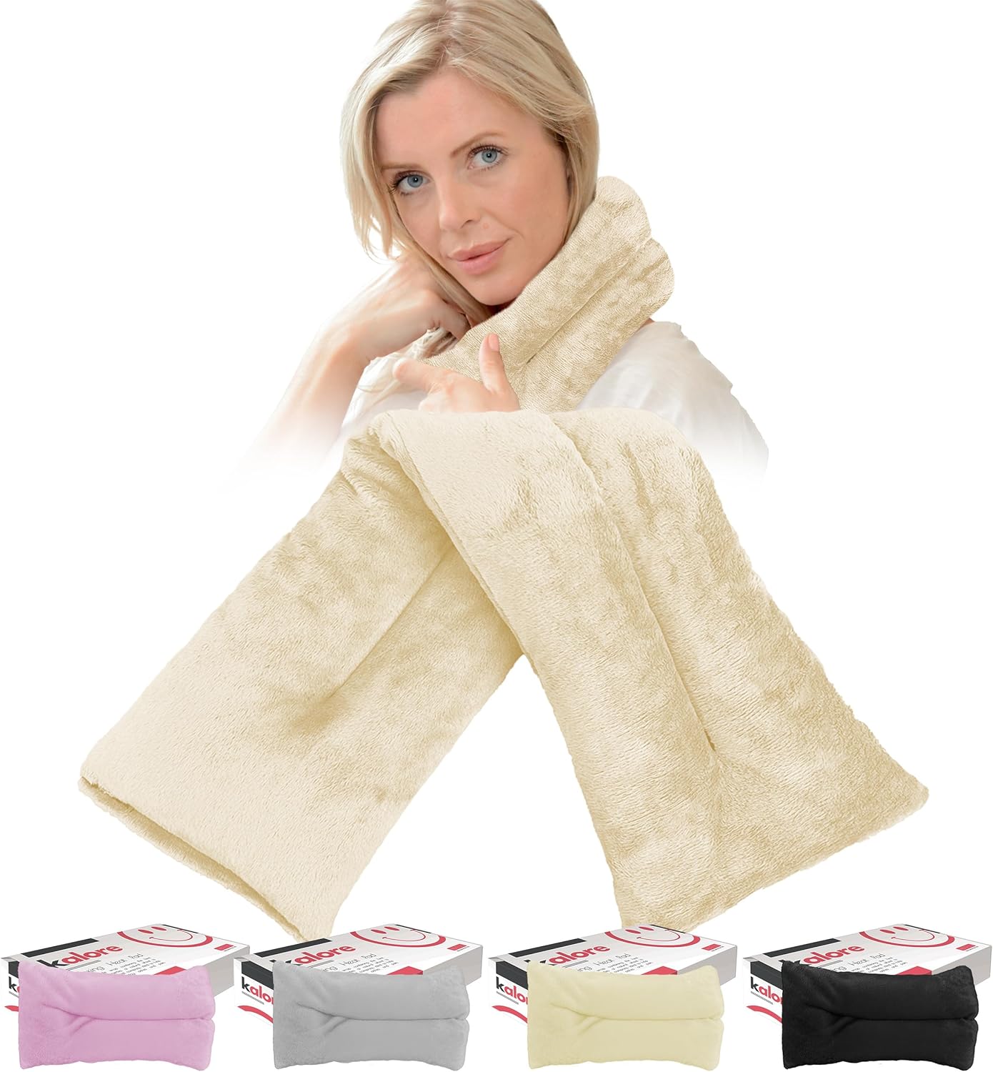 Microwavable Heating Pads for Winter, Back, Stomach & Head Comfort – Kalore Neck Wrap with Velboa Faux Fur Cover – Even Heat Distribution Hot Compress Bag – Wheat Heat Pad – Lavender Scent – Cream