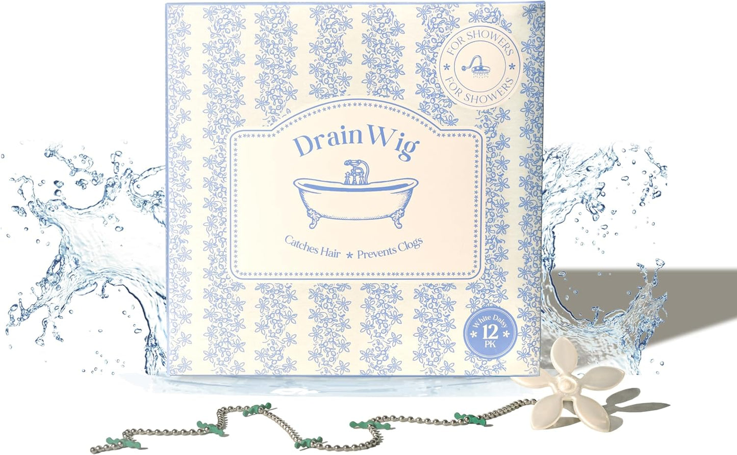 DrainWig Shower Drain Hair Catcher – Disposable White Flower (12-Pack) – No-Touch Hair Removal for Flat Shower Drains – As Seen on Shark Tank