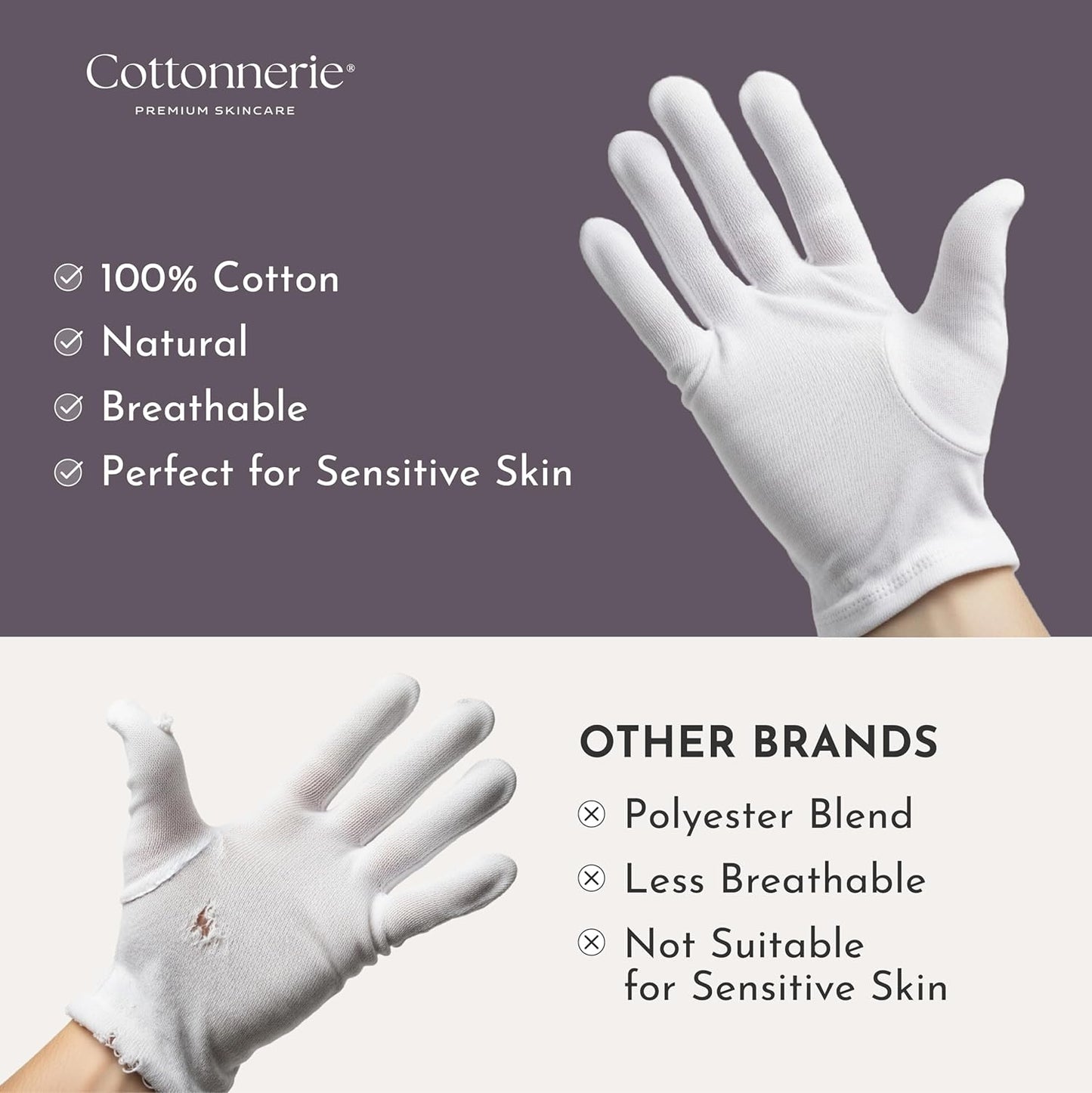 Cottonnerie Basics Cotton Gloves for Dry Hands Sleeping, Moisturizing Gloves Overnight, Hand Moisturizer Gloves, Moisture Gloves for Dry Hands Overnight, Sleeping Gloves, Medium 4 Pairs