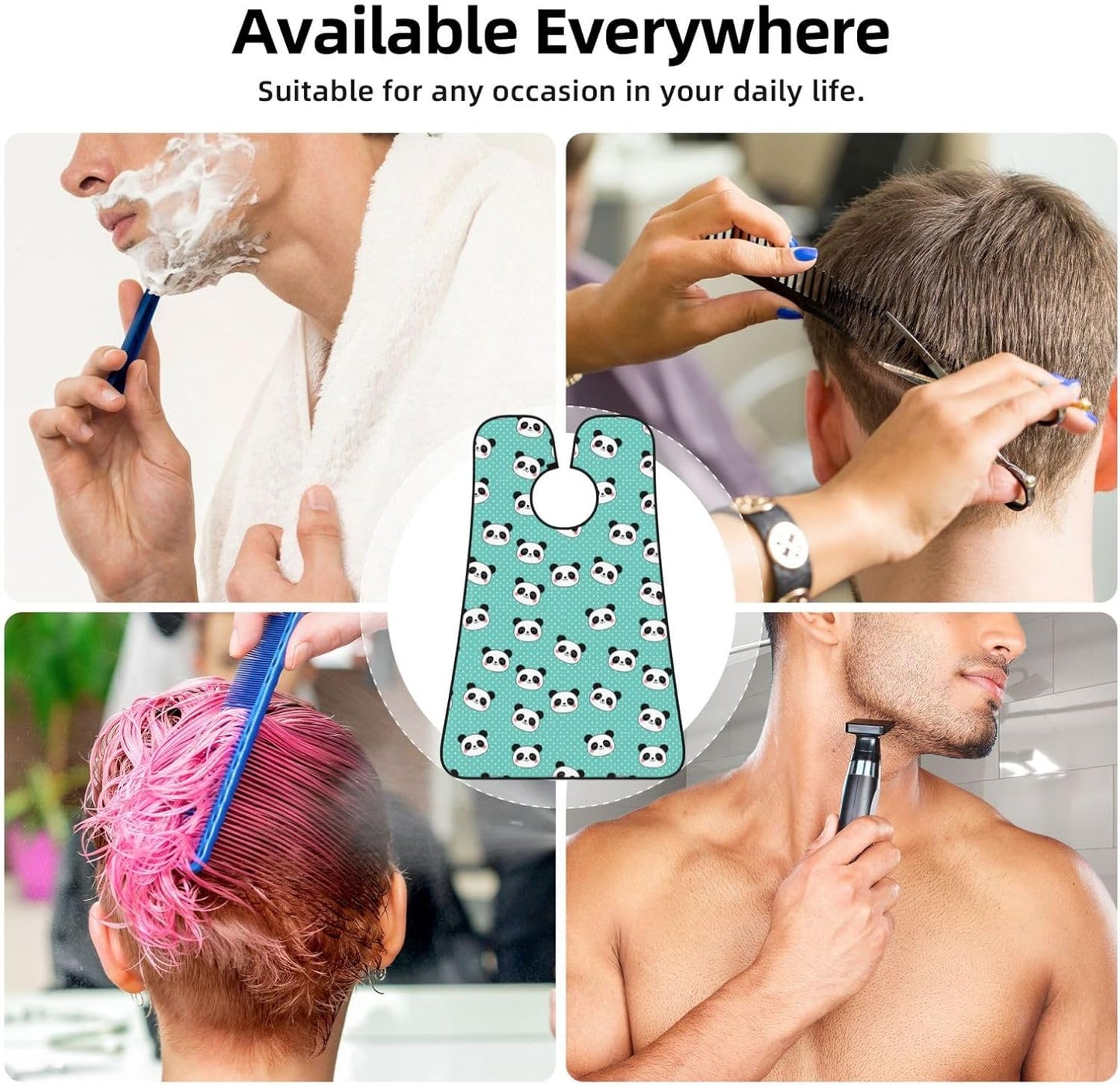 Beard Shaving Cape with Suction Cups, Kawaii Panda Face Polka Dot Teal Mint Green Shave Bib, Non-Stick Waterproof Hair Catcher, Grooming Bib for Men Husband