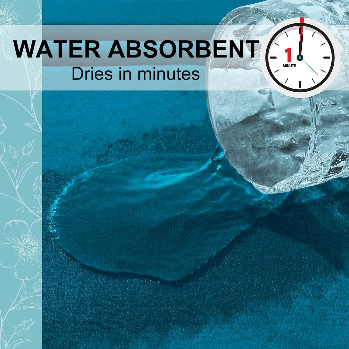 Grandaily Memory Foam Bath Mat Rug 24x16, Ultra Soft, Non-Slip and Absorbent Bathroom Rugs, Machine Wash Dry, Comfortable Bath Carpet for Bathroom Floor, Tub and Shower, Peacock Blue