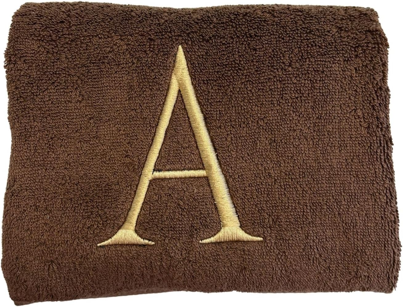 Brown Initial Hand Towel for Bathroom - Monogrammed Luxury Hotel Quality Decorative Embroidered Towel for Powder Room, Spa - GOTS Organic Certified - Set of 2 Beige Letter V