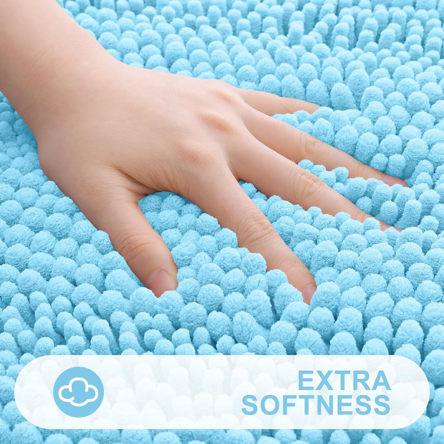 Grandaily Chenille Striped Bathroom Rugs 24x16, Extra Thick and Absorbent Bath Mats, Non-Slip Soft Plush Shaggy Shower Carpet, Machine Wash Dry, Bath Rug for Bathroom, (Small, Blue)