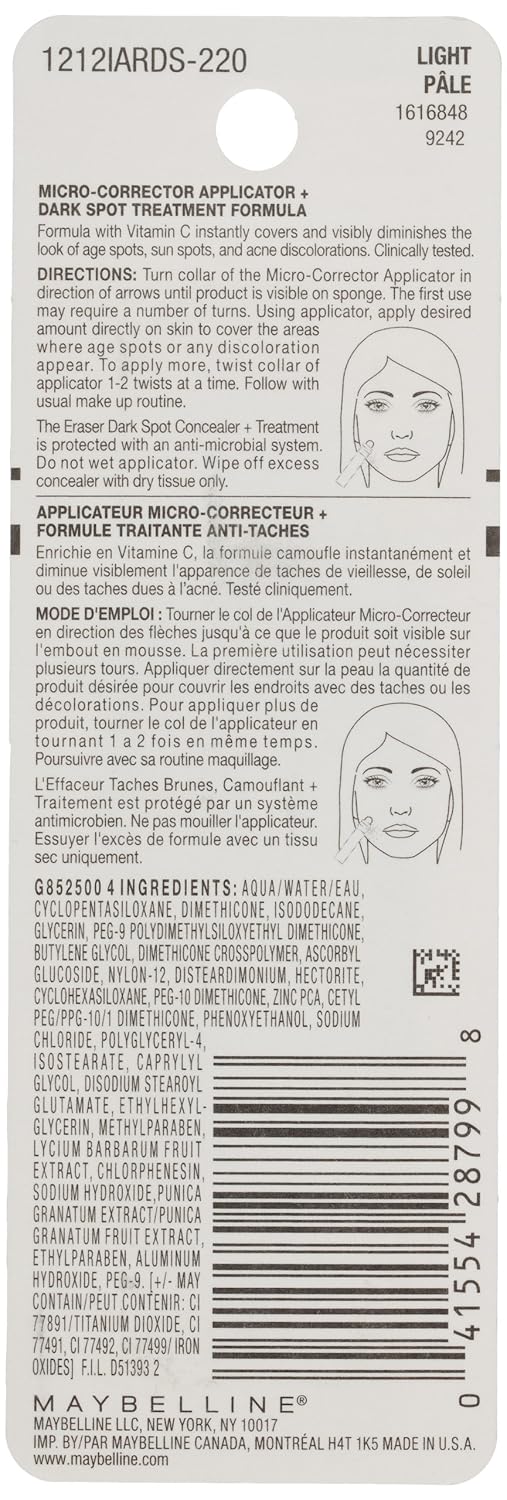 Maybelline New York Instant Age Rewind Eraser Dark Spot Concealer Plus Treatment, Light, 0.2 Fluid Ounce