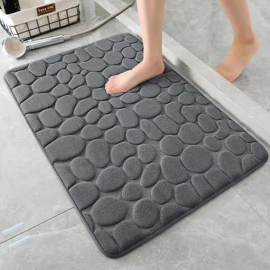 YIHOUSE Memory Foam Bath Mat Cobblestone Bathroom Rugs Super Water Absorbent Bath Mats for Bathroom Machine Washable Bath Rugs(24 x 36,Dark Gray)