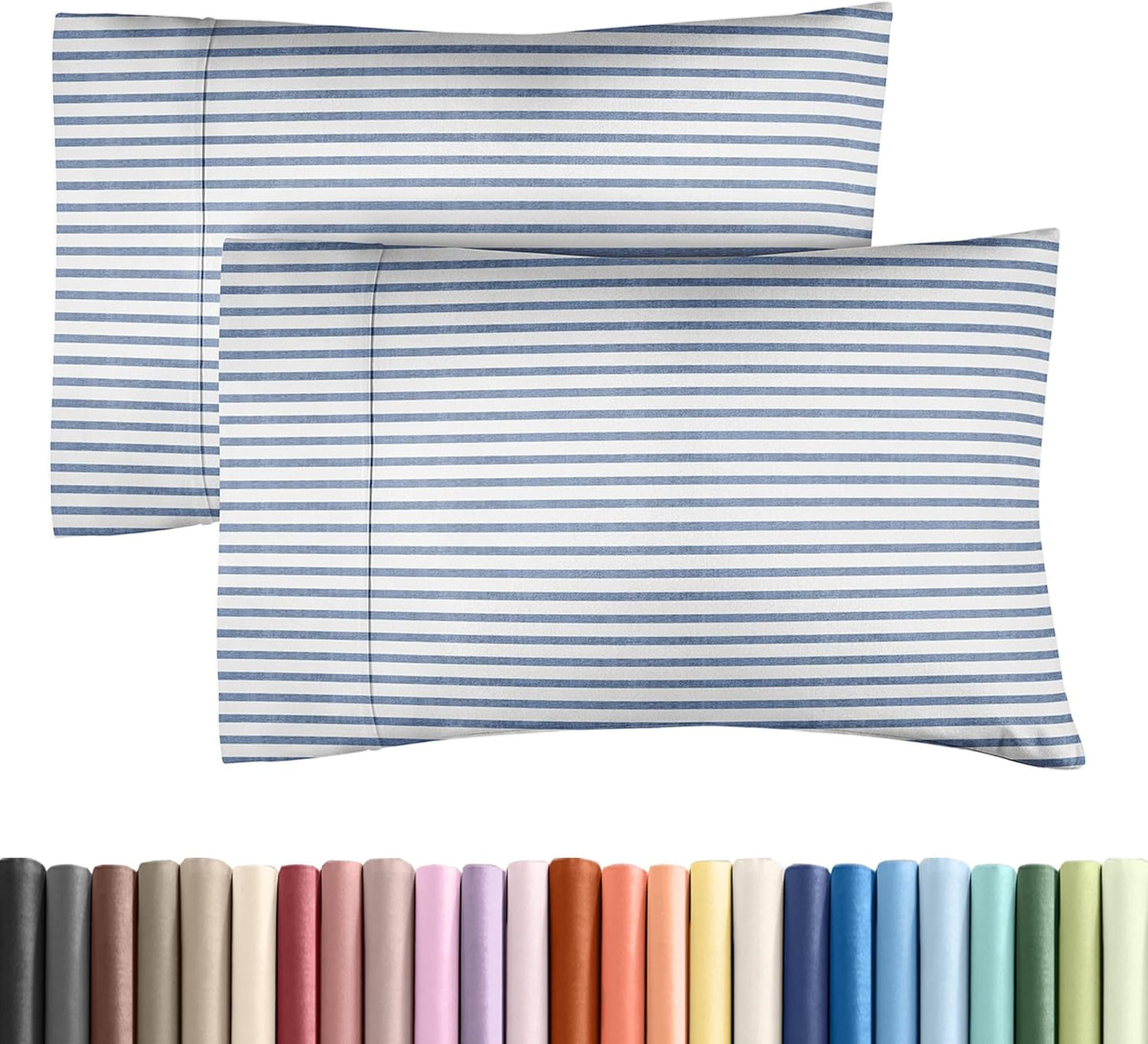 King Pillow Cases Set of 2 - Ultra Soft Hotel Quality Pillowcase Covers - Comfy, Cozy & Wrinkle Free - Shrinkage and Fade Resistant - Machine Washable Pillow Protectors - 2 Piece Set - Blue Stripes 2