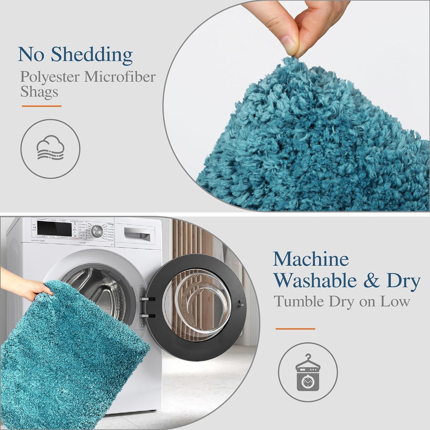 Walensee Contour Rug (20x24, Teal) Non Slip Bath Mat, Soft Microfiber Shaggy Mat, Machine Washable, U Shape Toilet Rug