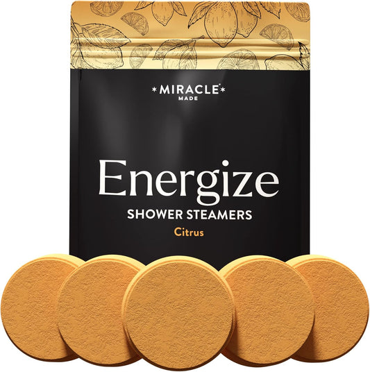 Miracle Made Citrus Mint Aromatherapy Shower Steamers – Essential Oil Shower Bombs for Relaxation, Nasal Relief & Daily Self-Care – 15 Shower Melt Tablets