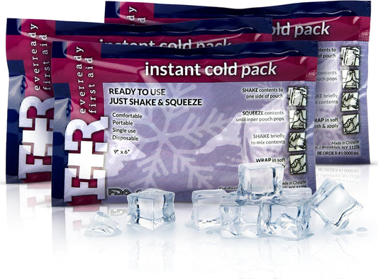 Ever Ready First Aid Disposable Cold Compress – Instant Ice Pack for Injuries, Swelling & Pain Relief – 4.5" x 7" – FSA/HSA Eligible – 3 Pack