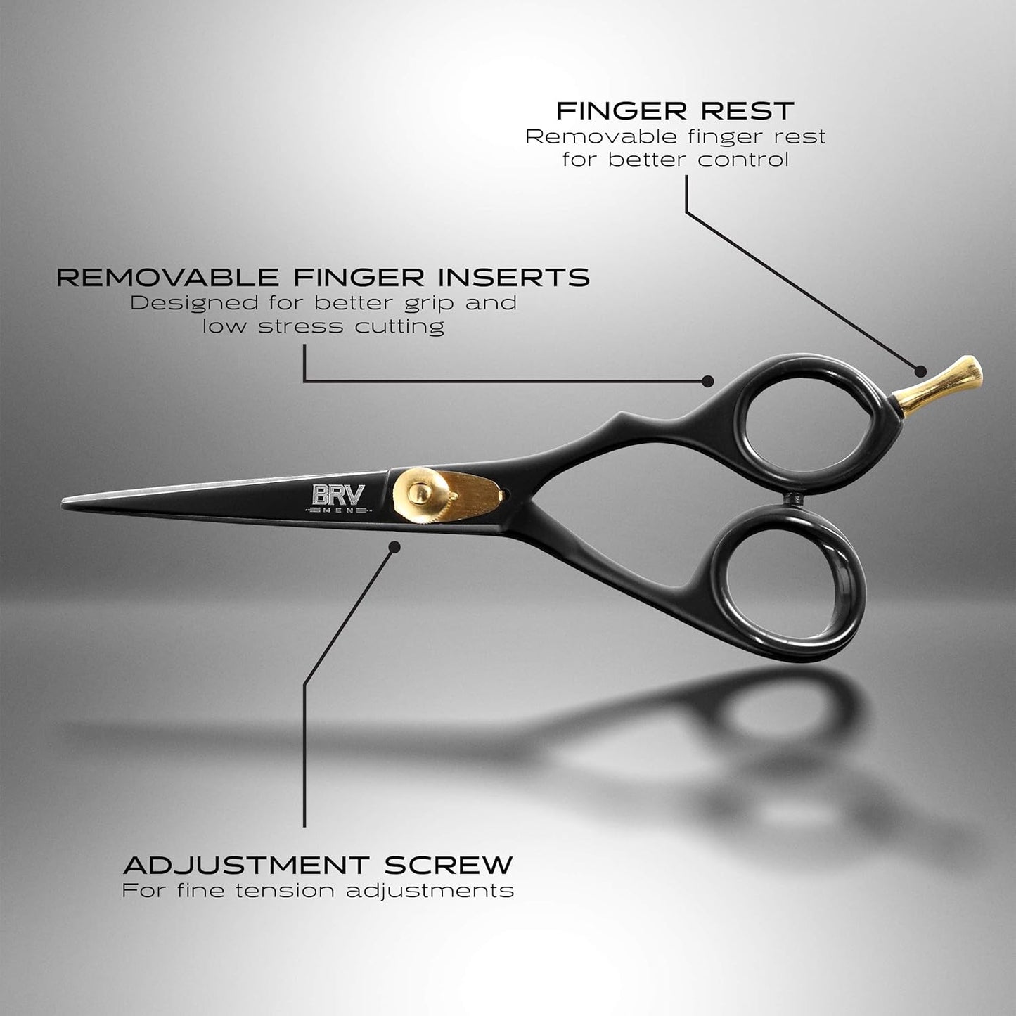 BRV MEN Professional Mustache & Beard Trimming Scissors - 5.5" | High Carbon Stainless Steel & Hammer Forged Mustache Scissors | Razor Sharp Facial Hair Trimming Shears (RIGHT HANDED - Black)