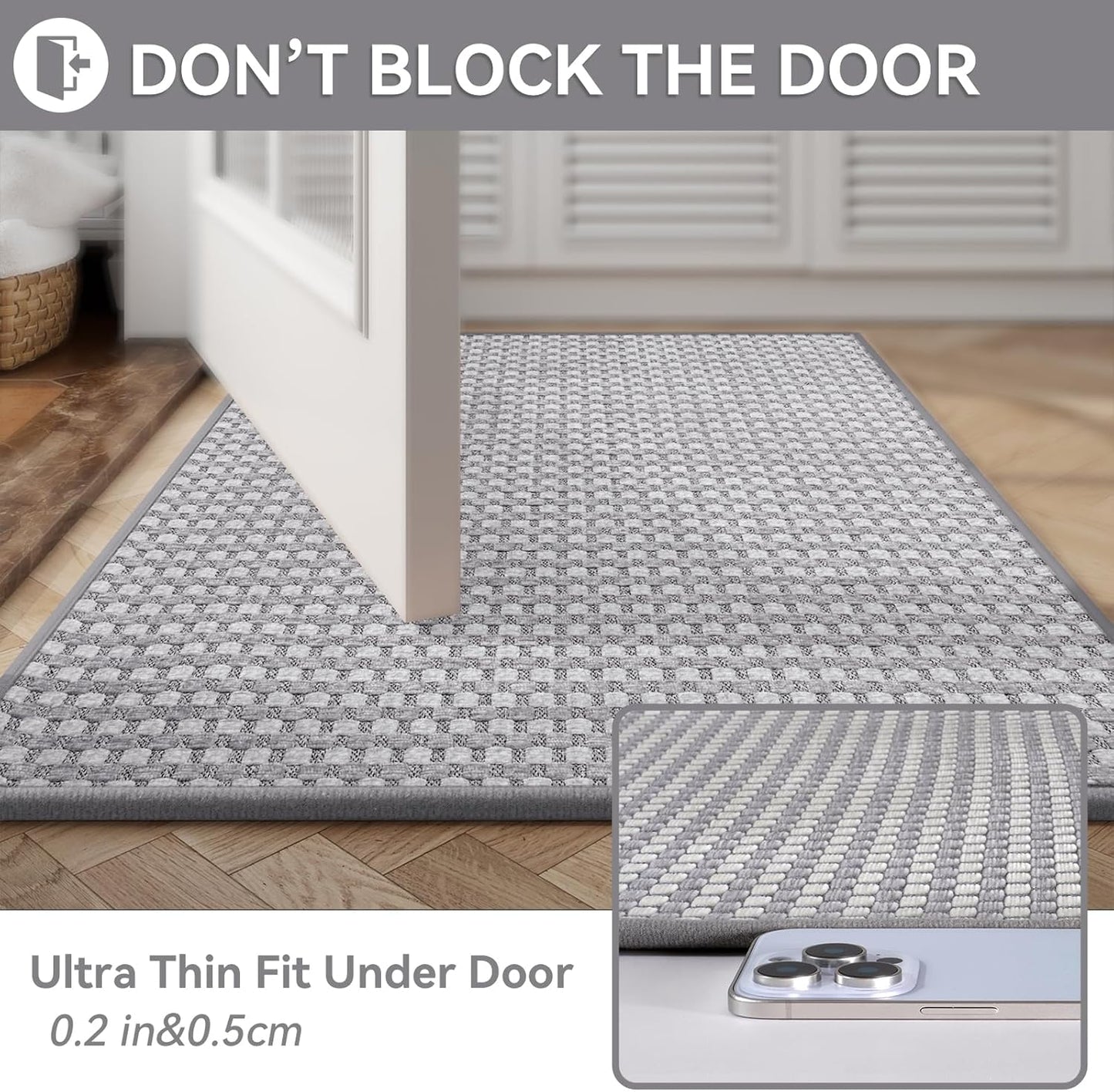 Non Slip Bath Mat Bathroom Rugs, Soft Braided Ultra Thin Bath Mats, Super Absorbent Quick Dry Bath Rug Shower Mat, Rubber Backing, Fit Under Door Bathroom Floor, Machine Washable, Gray 24" x 35"