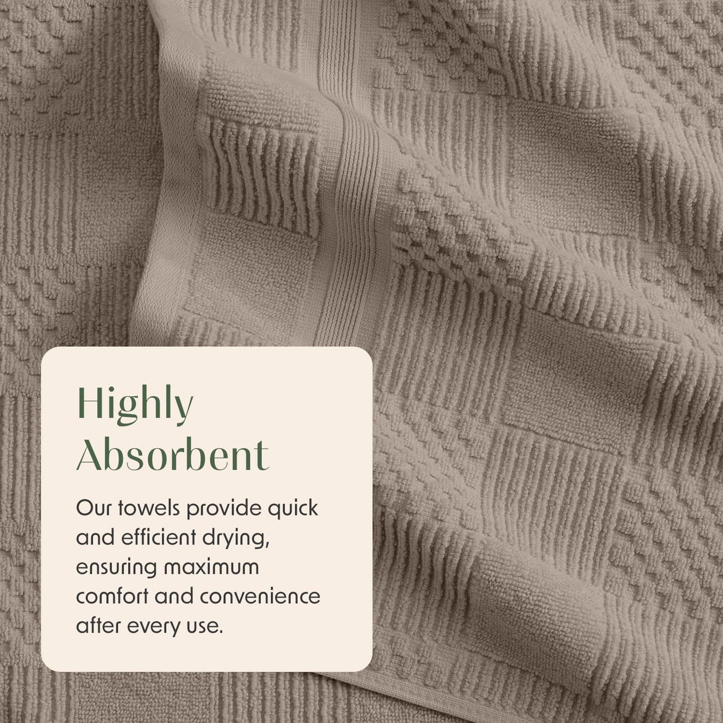 Springtree Home 100% Cotton Bath Towel Set of 4 | Brown Bath Towels | Geometric Textured Design | Absorbent & Quick-Dry | 4 Bath Towels | Oeko-TEX® Standard 100 Cotton | Myla Collection - Cobblestone