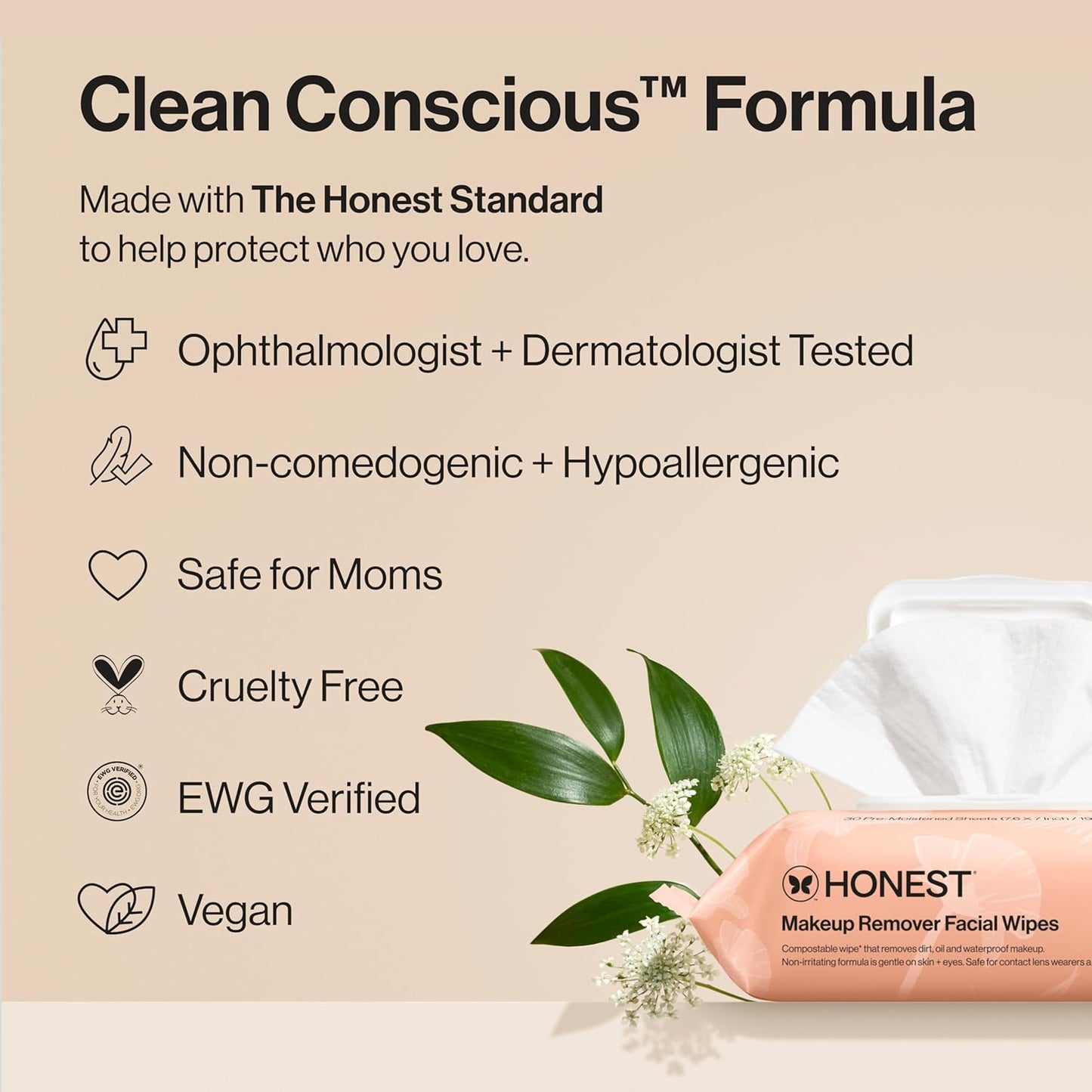 Honest Beauty Fragrance Free Cleansing Makeup Remover Facial Wipes | Plant Based, Hypoallergenic, Gentle for Sensitive Skin | 90 Count