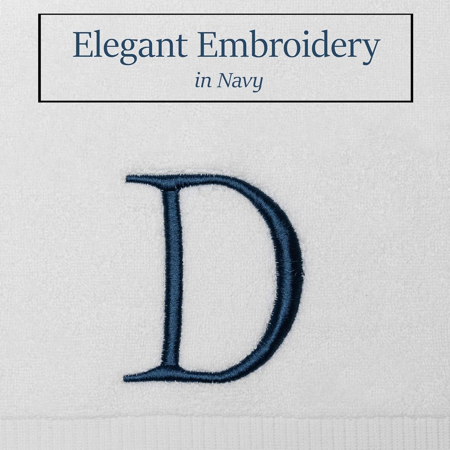 Monogrammed Hand Towels for Bathroom - Luxury Hotel Quality Personalized Initial Decorative Embroidered Bath Towel for Powder Room, Spa - GOTS Organic Certified - Set of 2 Navy Letter D