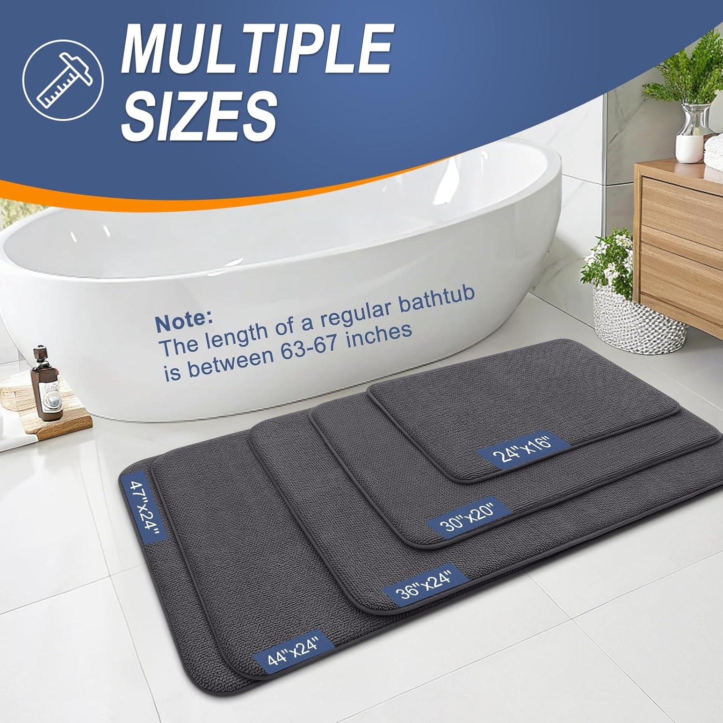OLANLY Thick Memory Foam Bath Mat Rug 30x20, Extra Soft Absorbent Bathroom Rug, Quick Dry Bath Mats, Non-Slip, Machine Washable Carpet for Bathroom, Tub and Shower, Home Decor Accessories, Dark Grey