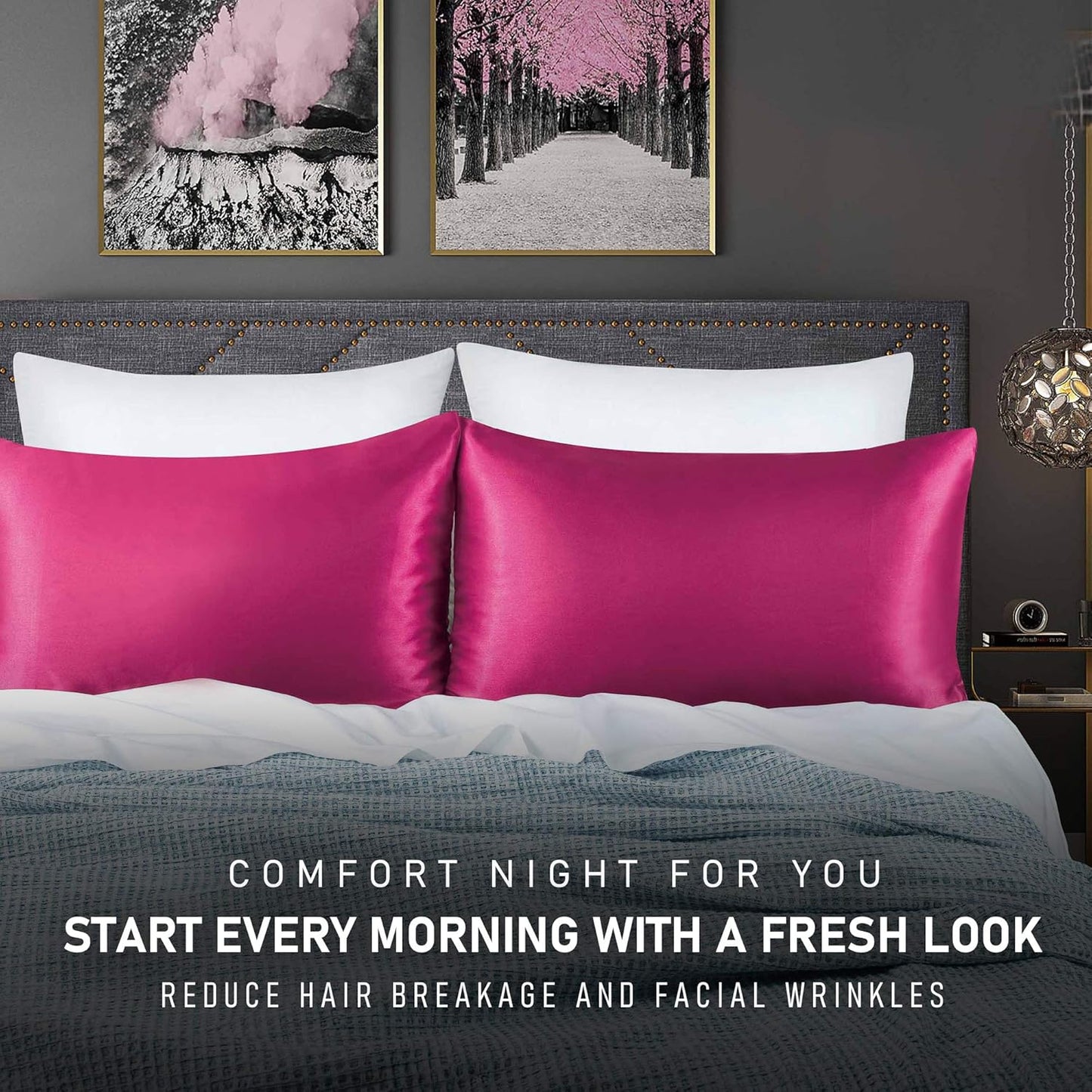 Tyfitb Satin Pillowcase for Hair and Skin, Wine Red Pillowcases Set of 2, Cooling Pillow Cases Queen Size(20×30 Inches), Soft Luxury Satin Pillowcase with Envelope Closure