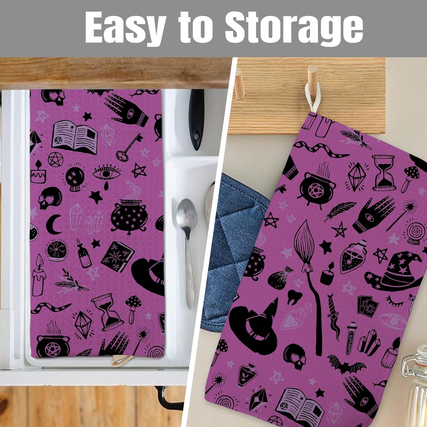 Dish Drying Mat for Kitchen Counter Large 16" x 18" Purple Halloween Witch Absorbent Microfiber Dishes Drainer Rack Mats Pad Reusable Washable