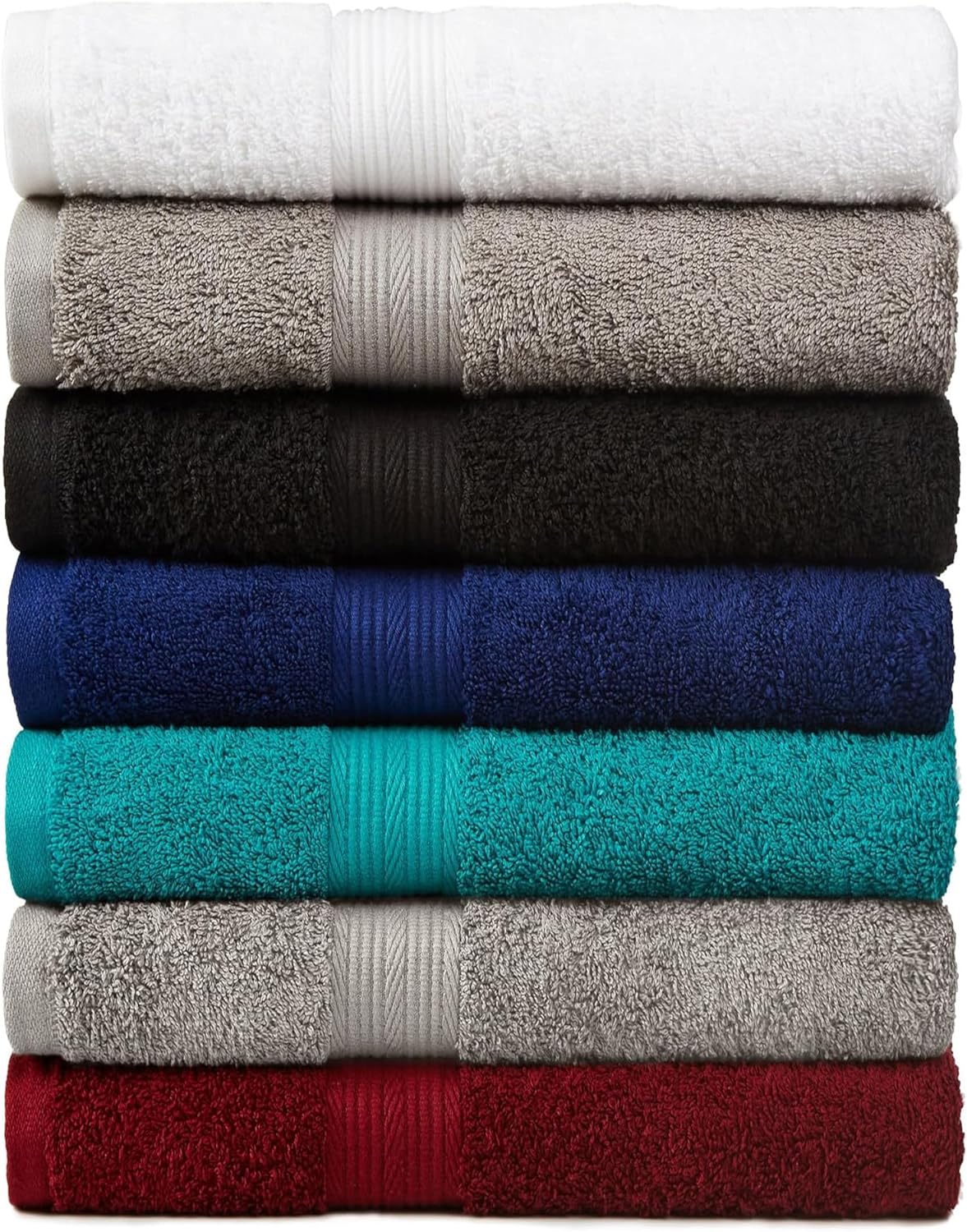 Amazon Basics 6 Piece Oversized Fade resistant Towel set, 100% Cotton towels for bathroom, soft and absorbent, 2 Bath Towels, 2 Hand Towels and 2 Washcloths bathroom towel set, Navy Blue