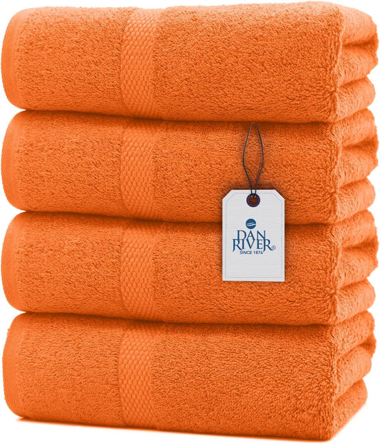 DAN RIVER Bath Towels Set of 4, 27 x 54 Inches, 100% Cotton, Larger & Lighter Weight, Quicker to Dry, Super Soft and Absorbent, Ideal Bathroom Towels Set for Daily Use, Orange
