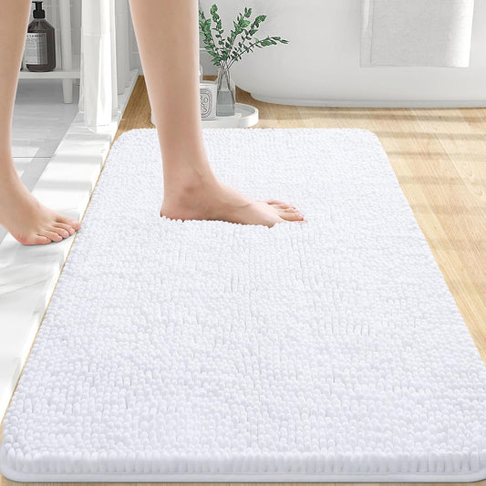 OLANLY Bathroom Rugs 36x24, Extra Soft Absorbent Chenille Bath Rugs, Rubber Backing Quick Dry, Machine Washable Bath Mats for Bathroom Floor, Tub and Shower, Home Decor Accessories, White