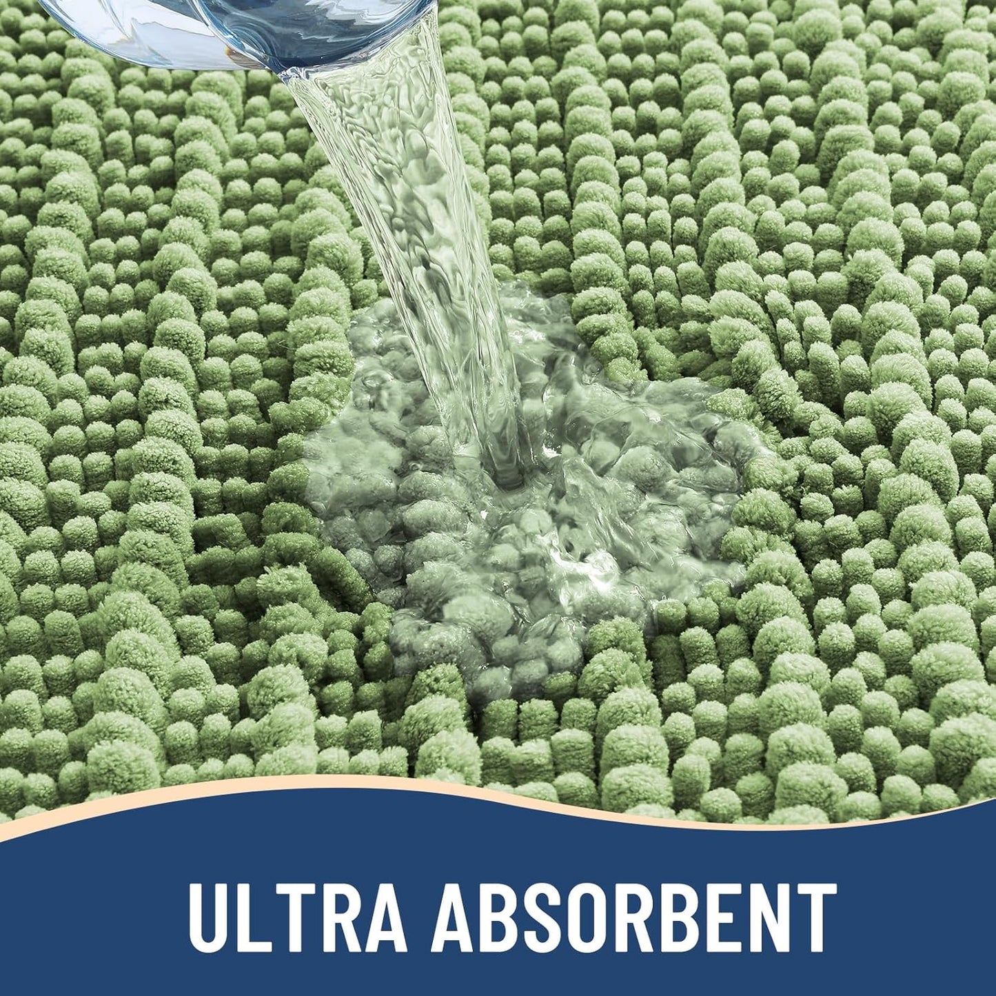 Arotive Luxury Chenille Bathroom Rug Mat, Extra Soft Thick Absorbent Shaggy Bath Rugs, Non-Slip Machine Wash Dry, Plush Bath Mats for Bathroom, Shower and Tub, 54x24, Sage Green