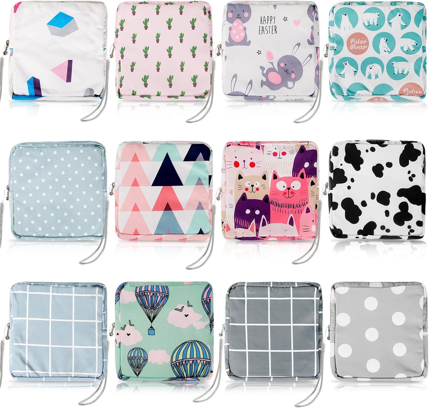 Paterr 12 Pcs Sanitary Napkin Storage Bag Set Including 12 Portable Period Pouch Hand Wrist Strap Lanyard String Holder Tampons Holder Pouch First Period Gifts for Teen Girls(Cute Style)