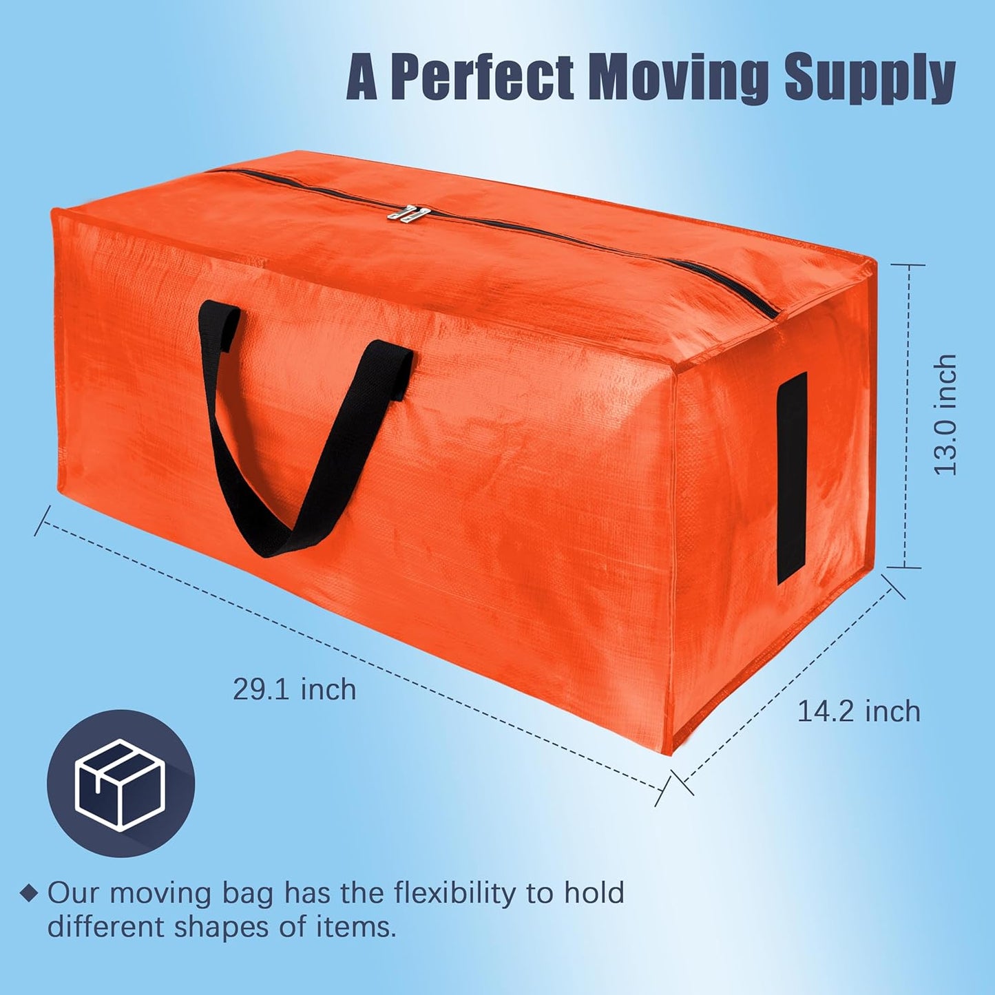 4 Pack Large Strong Moving Bags with Zippers & Carrying Handles - Water-Resistant - Heavy Duty Storage Tote for Space Saving, Fold Flat, Alternative to Moving Box (Orange)