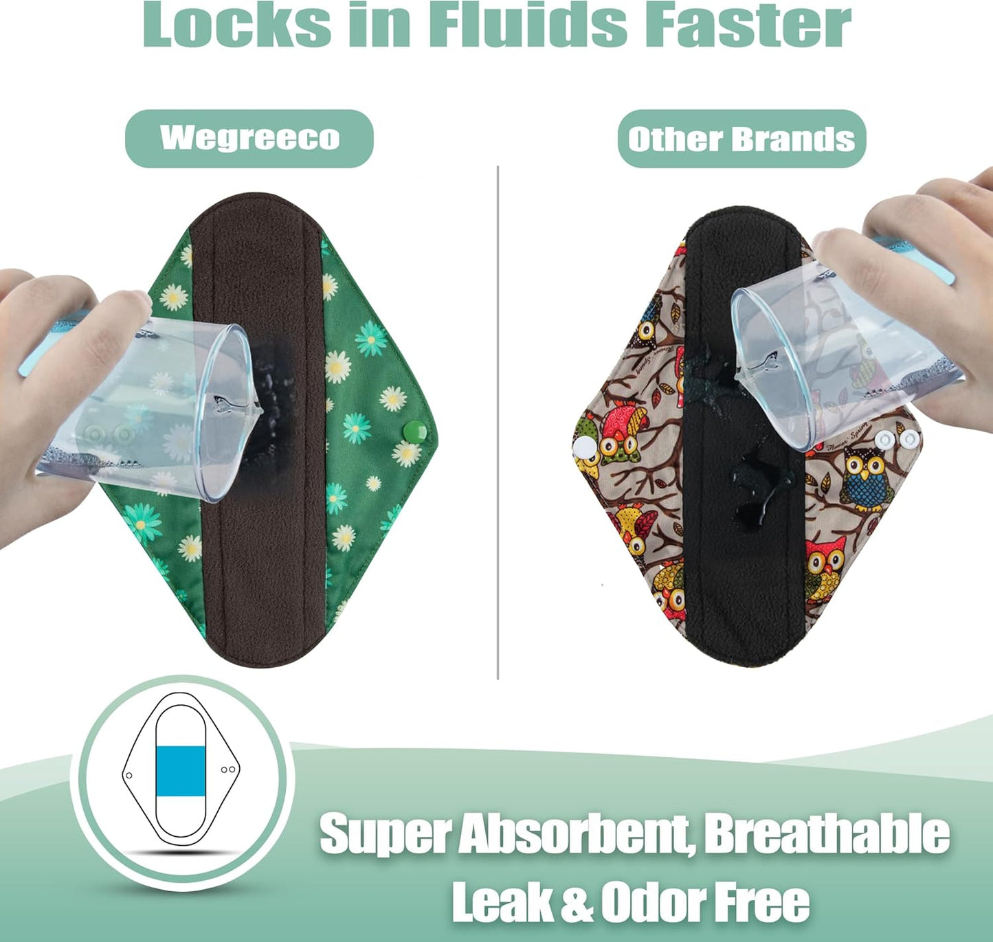 Wegreeco Cloth Menstrual Pads - Soft Washable Pads for Women - Reusable Panty Liners for Women - 6 Pack with 1 Cloth Mini Wet Bag (Small, Chrysanthemums)