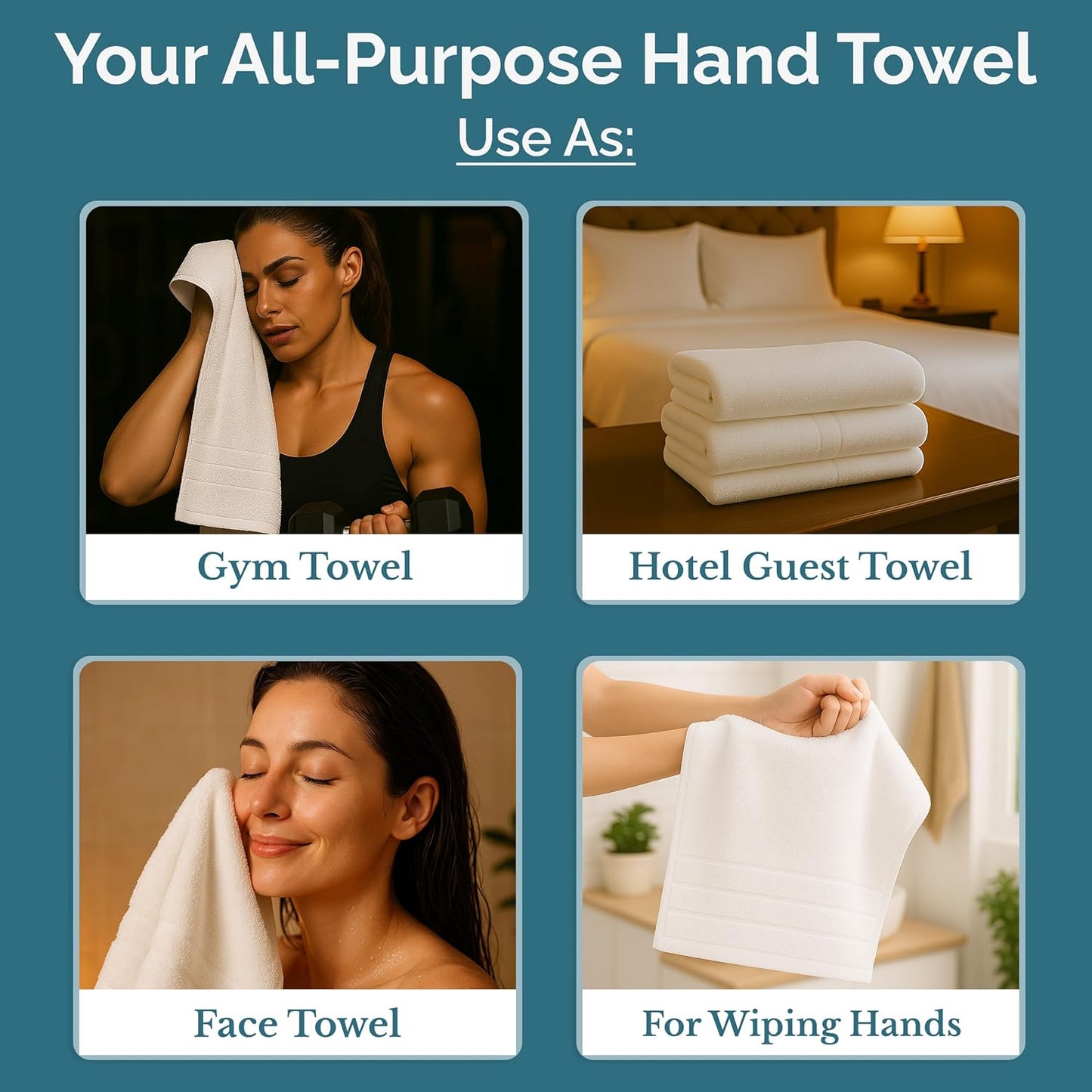 Casa Platino 4 Pack Hand Towels (16"x28") - Spa & Hotel Quality - 100% Cotton, Ring Spun - Quick Dry, Ultra Soft & Absorbent - Used for Salon, Gym, Bathroom, Face - Pre Shrunk - White Hand Towels Set