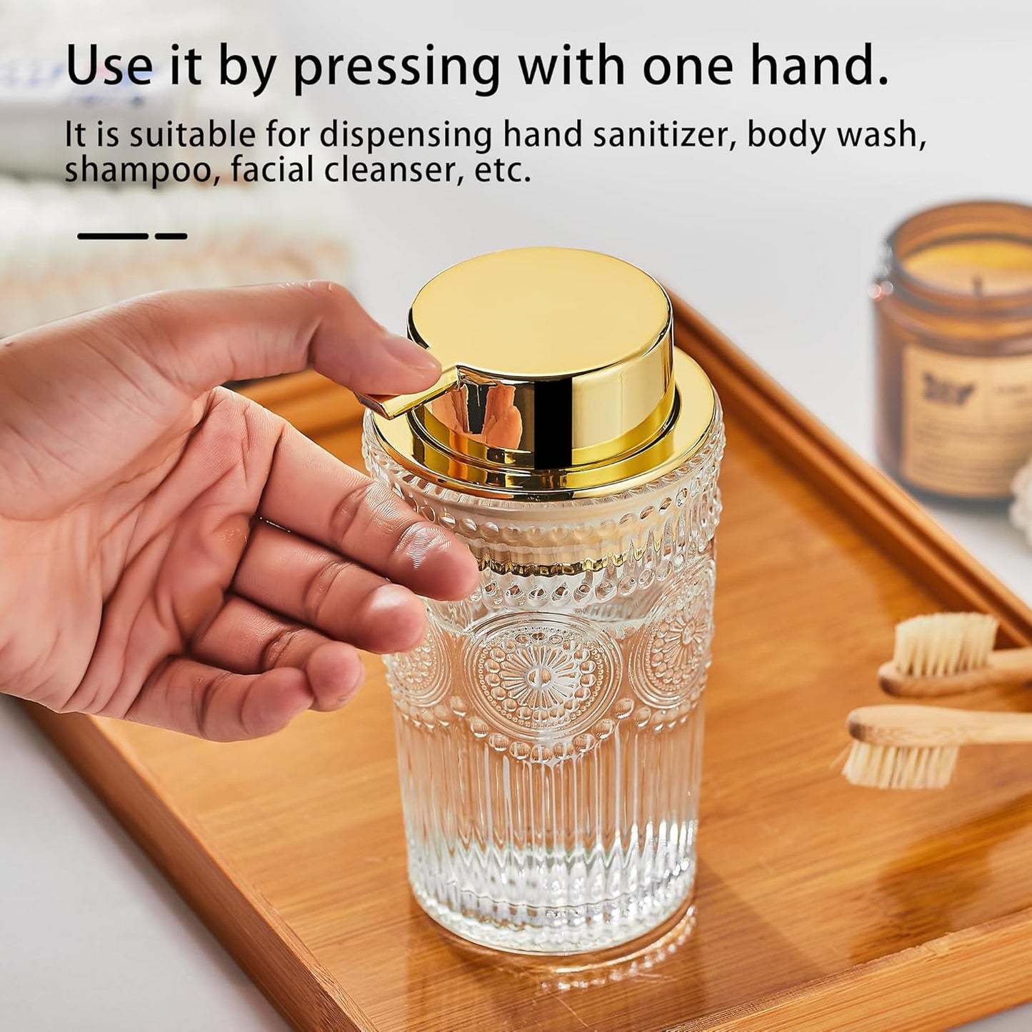Foaming Hand Soap Dispenser, Glass Toothbrush Holder, Refillable Liquid Lotion Dispenser (S-Clear-Foaming)