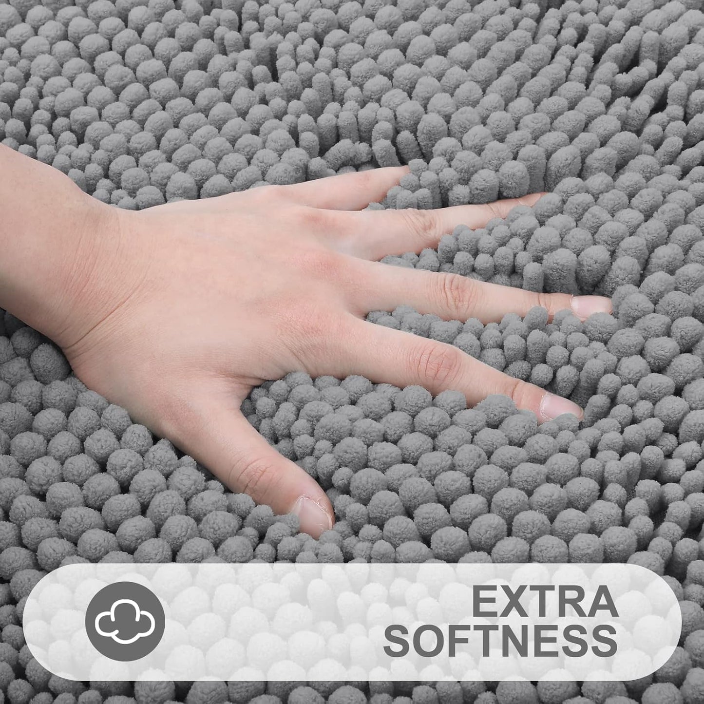 Grandaily Chenille Striped Bathroom Rugs 70x24, Extra Thick and Absorbent Bath Mats, Non-Slip Soft Plush Shaggy Shower Carpet, Machine Wash Dry, Bath Rug for Bathroom, Dark Gray