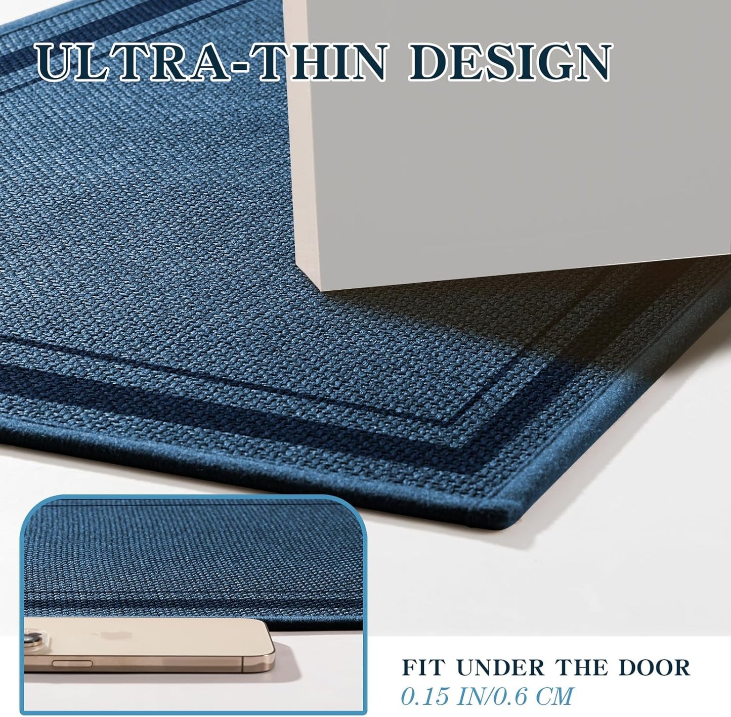 chakme Bathroom Rugs Mat 36x24, Ultra Thin Non Slip Bath Mat Large Quick Dry Absorbent Bath Mat for Bathroom Floor, (Dark Blue, 36"x24")