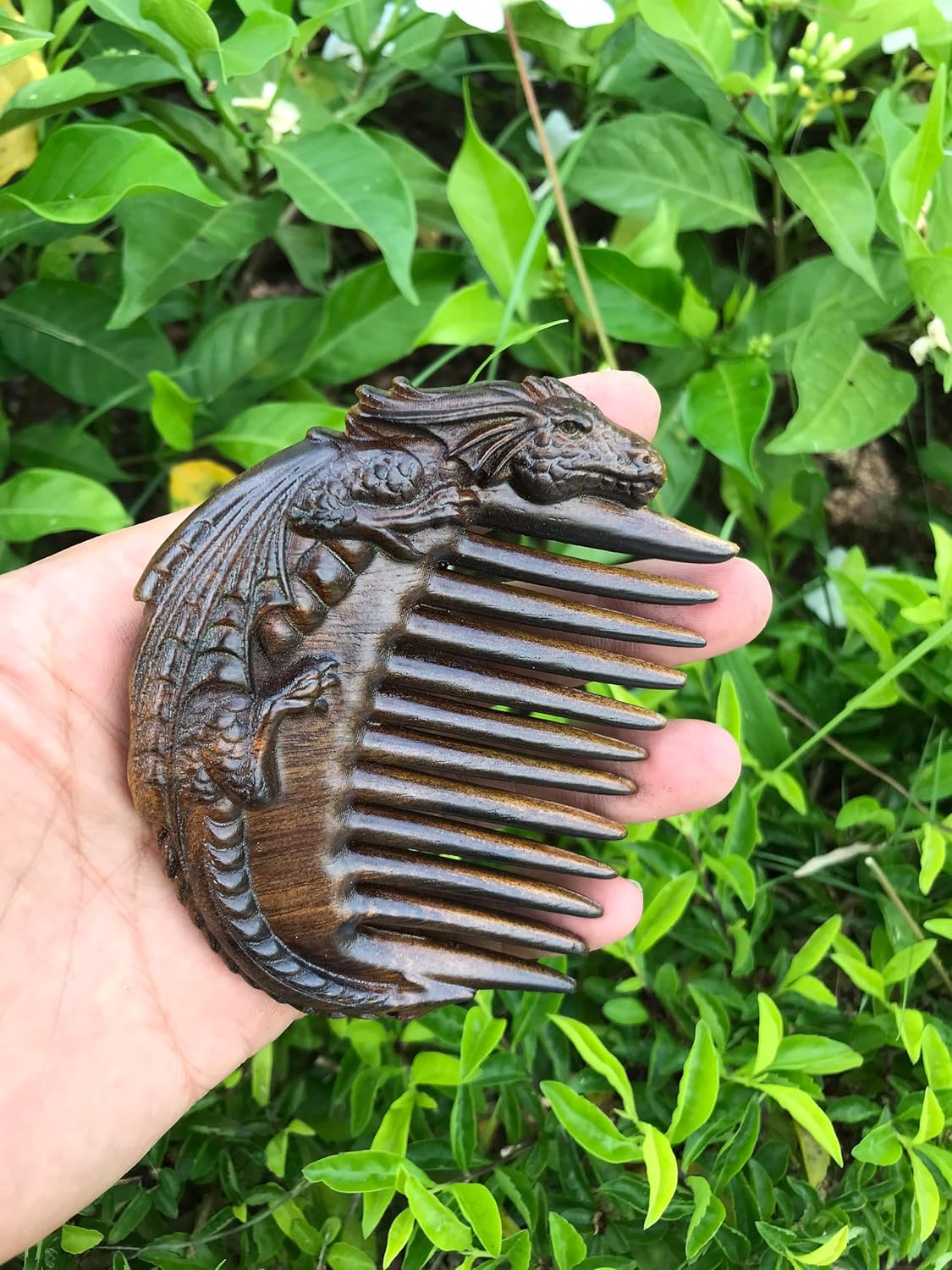 Handicraftviet Hand-Carved Wooden Hair Comb, Wooden Viking Comb for Men's Hair, Beard, and Mustache, Unique for Dad; Viking Gifts for Dad and Grandpa - Dragon comb