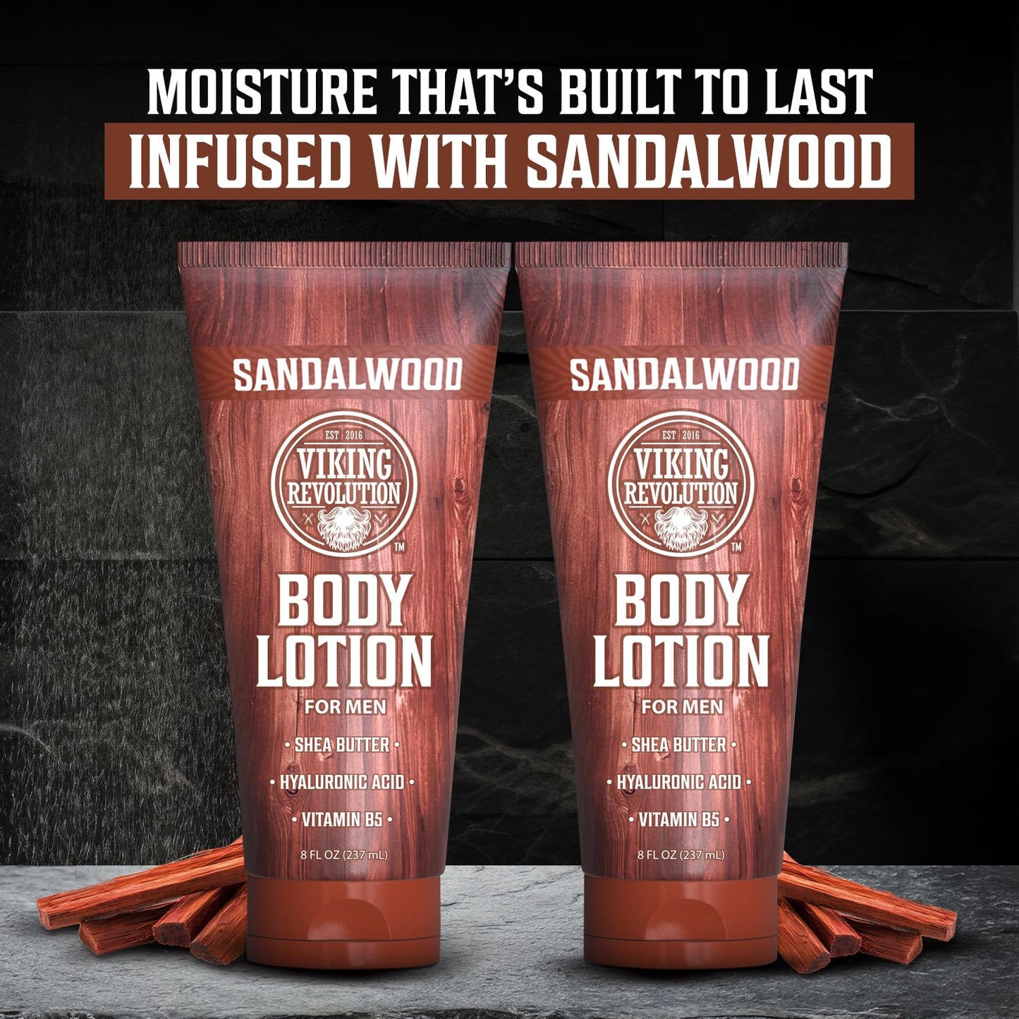 Viking Revolution Sandalwood Body Lotion for Men – Mens Lotion for Dry Skin with Shea Butter, Hyaluronic Acid and Vitamin B5 – Nourishing Mens Body Lotion for Hydrated and Smooth Skin (8oz, 2 Pack)