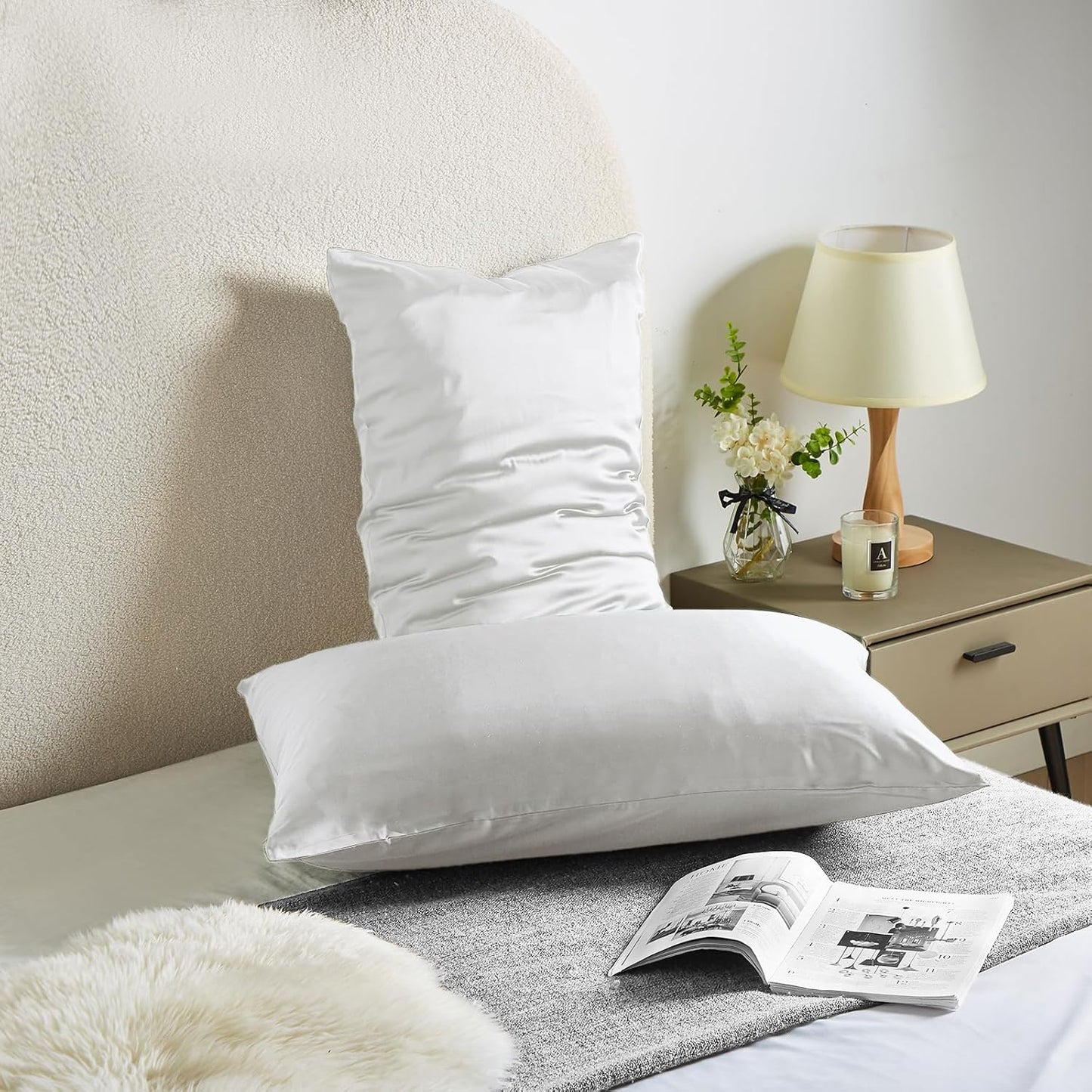 Silk Pillowcase for Hair and Skin Mulberry Silk Pillowcase Soft Breathable Smooth Both Sided Natural Silk Pillowcase with Zipper Beauty Sleep Silk Pillow Case 1 Pack for Gift (Queen, White)