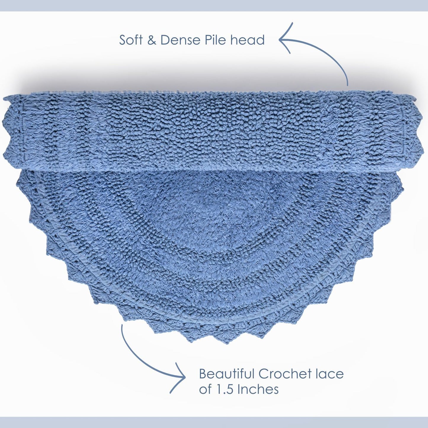 RAJRANG Circle Bath Mat for Bathroom Kitchen and Spa with Crochet Pattern Cotton Absorbent Soft Reversible Boho Bath Rug Parisian Blue Round 24 Inches