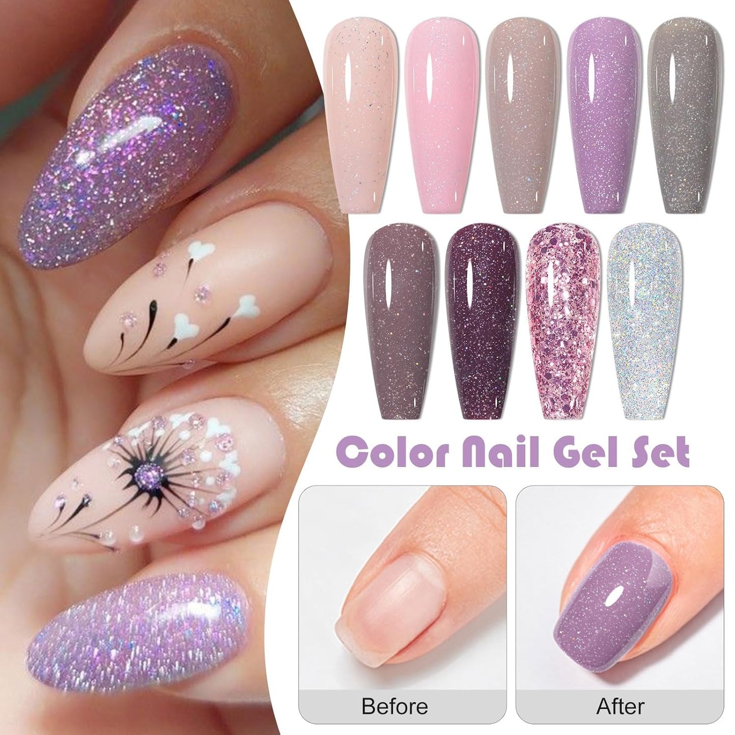 MEET ACROSS 9 Colors Gel Nail Polish + 3PCS Function Gel Nail Polish Kit,Fashion Nail Art Set Design Gifts for Women Manicure Salon (SET9, 12pcs)