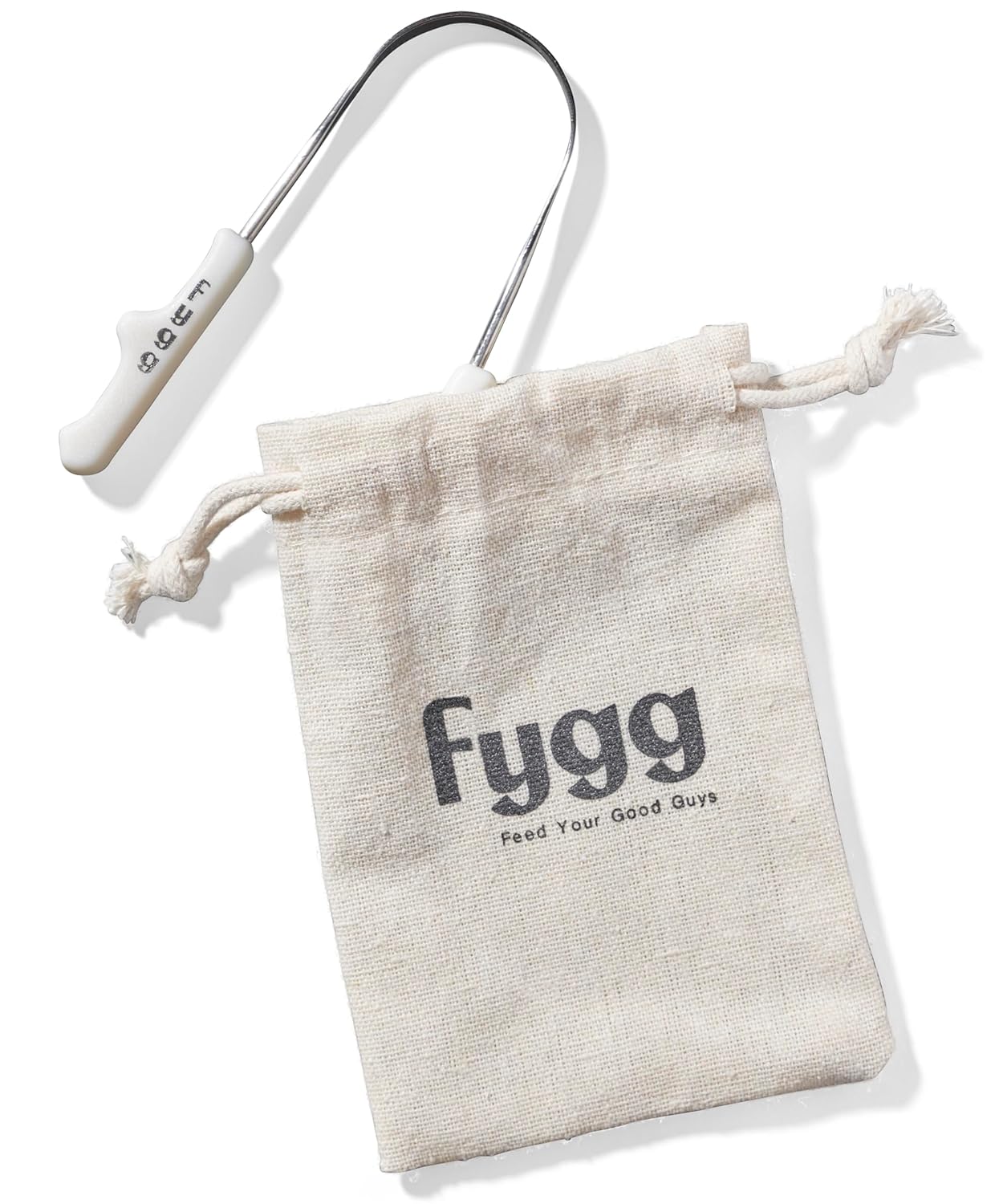 Fygg Stainless Steel Tongue Scraper with Cotton Storage Bag, Gentle Oral Care Tool for All Ages