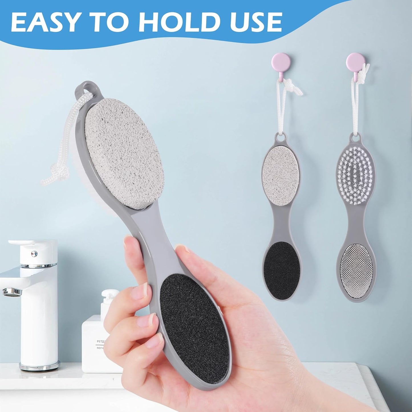 3 Pcs 4 in 1 Foot Brush for Use in Shower with Pumice Stone, Foot Rasp and Sandpaper, Foot Scrubber Brush for Feet, Dead Skin Remover for Foot Care